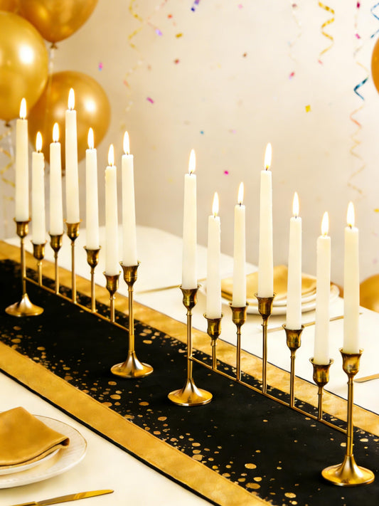 NUPTIO Gold Candle Holders for Centerpiece: Brass Taper Candelabra for Weeding Party - Candlestick Holder Set of 2 for Christmas Fireplace Table Decor
