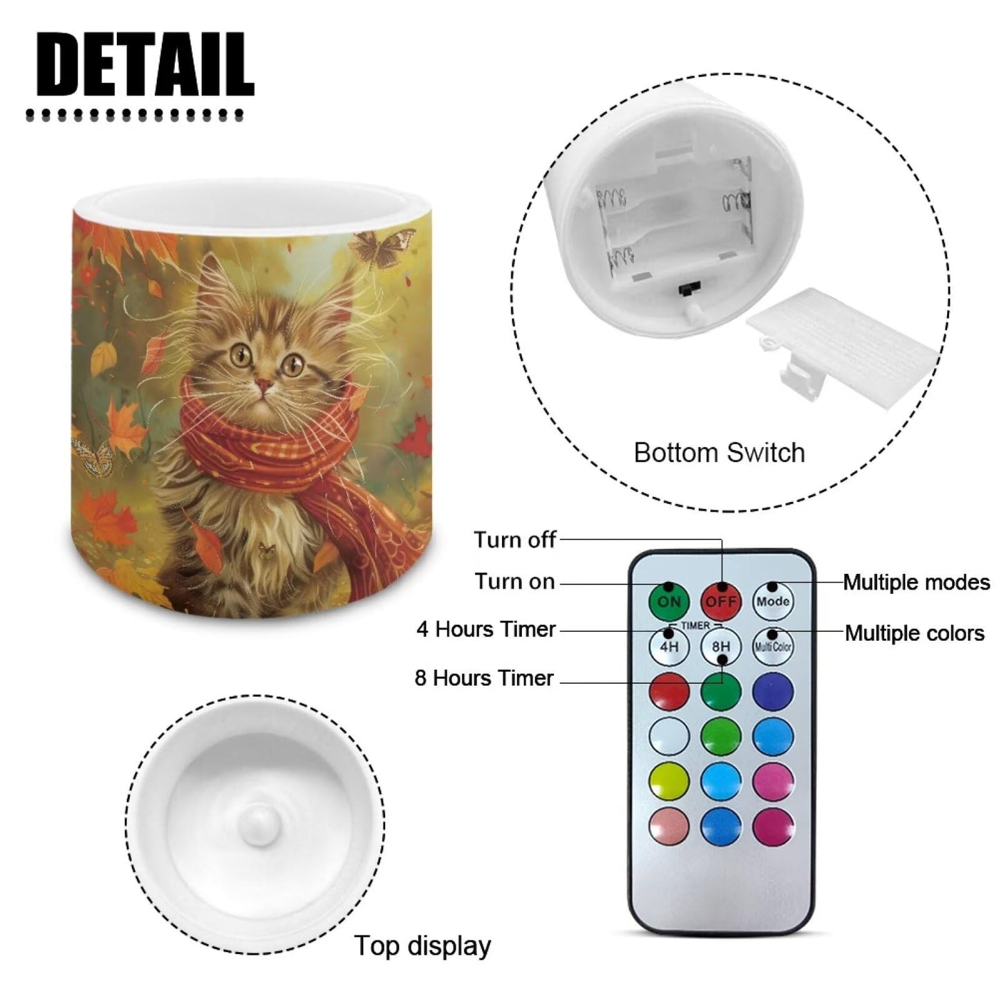 Cozeyat Autumn Cat Flameless Candles 4 Pack Battery Operated LED Pillar Candles with Remote Control Timer Waterproof for Indoor Outdoor Home