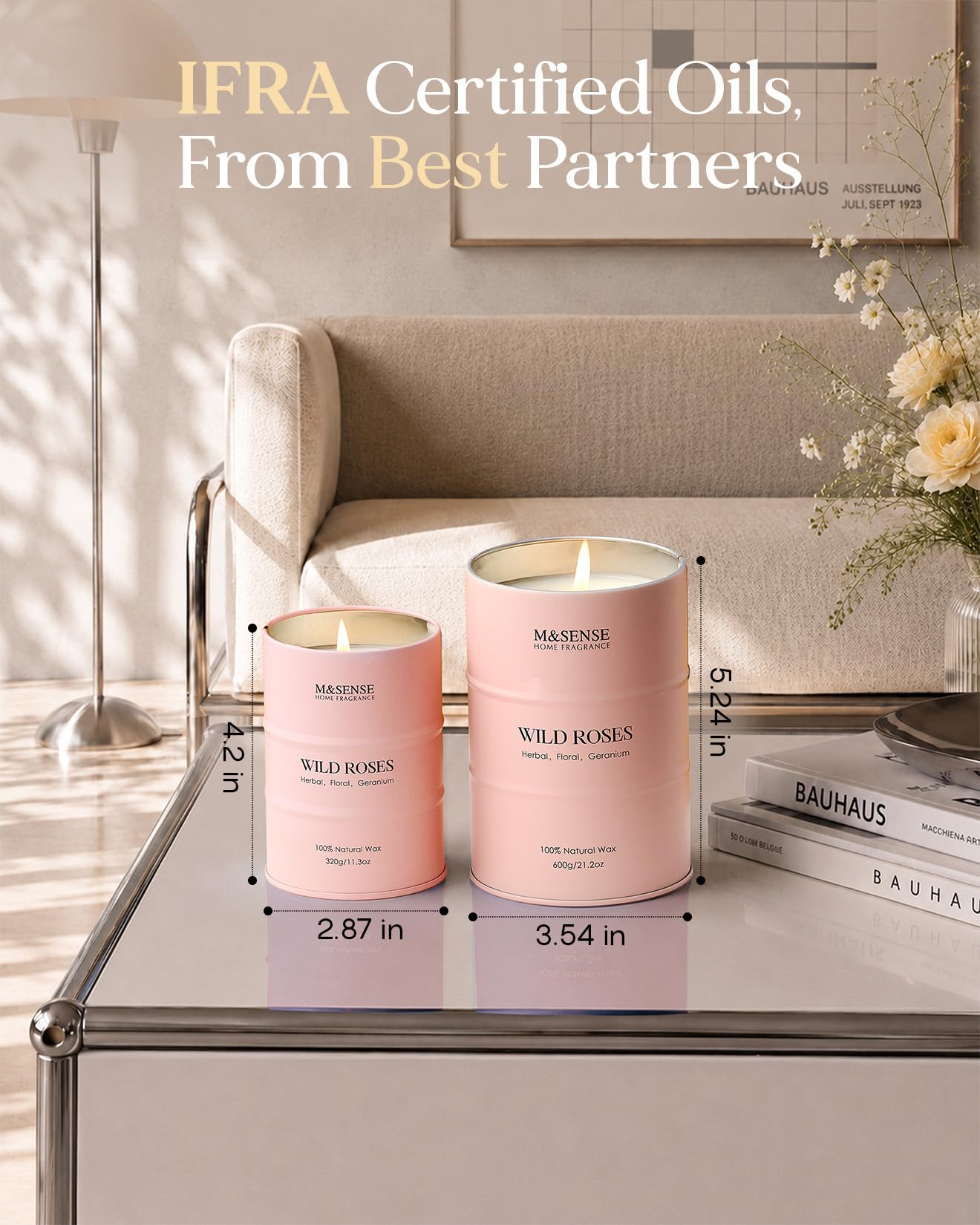 M&SENSE Wild Rose Natural Scented Candle, 70 Hours Long Lasting Soy Candles 11.3oz, Stress Relief Aromatherapy Candles for Women, Romantic Candle Gifts Valentines Day Gifts