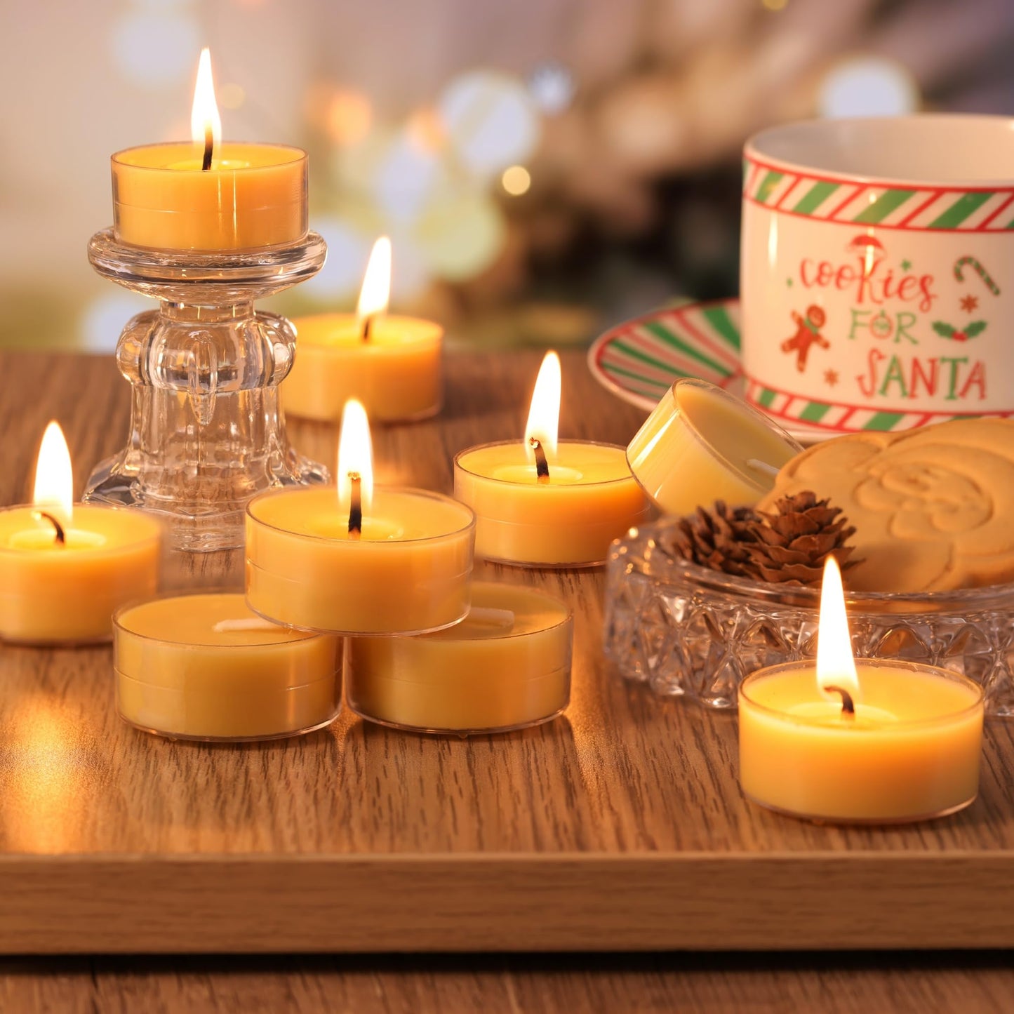 DEVI 90 Pack Pure Beeswax Tea Lights Candles Bulk 4 Hours, 100% Natural Beeswax Tea Candles Bulk, Unscented Bees Wax Votive Tea Lights for Home Decor, Bees Wax for Wedding Party Supplies Favors