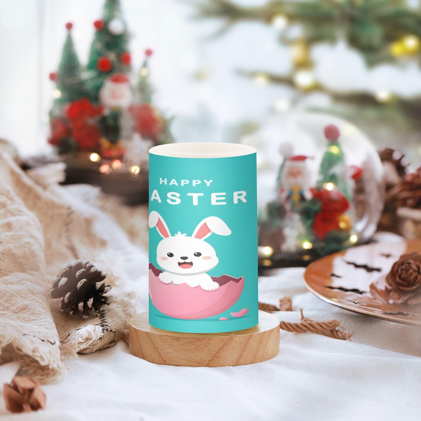 ALAZA Happy Easter Egg Rabbit Cute Bunny Flickering Flameless Candles Battery Operated with Remote Timer,Tea Light Candles LED Pillar Votive Candles Set of 2 for Outdoor Indoor Decorations