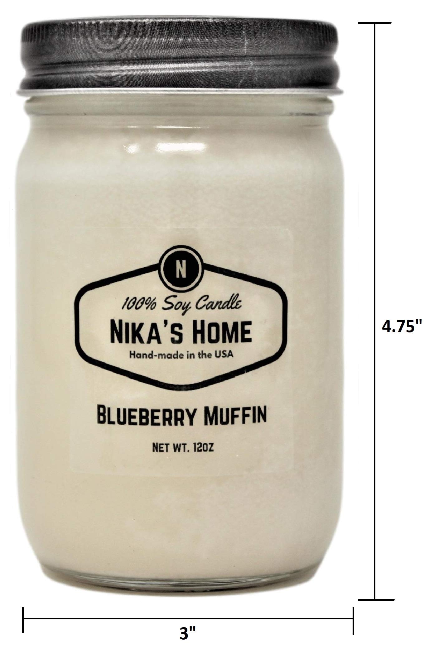 Nika's Home Blueberry Muffin Soy Candle - 12oz Mason Jar - Non-Toxic - Hand Poured in The USA, Long Burning 50-60 Hours Highly Scented All Natural, Clean Burning