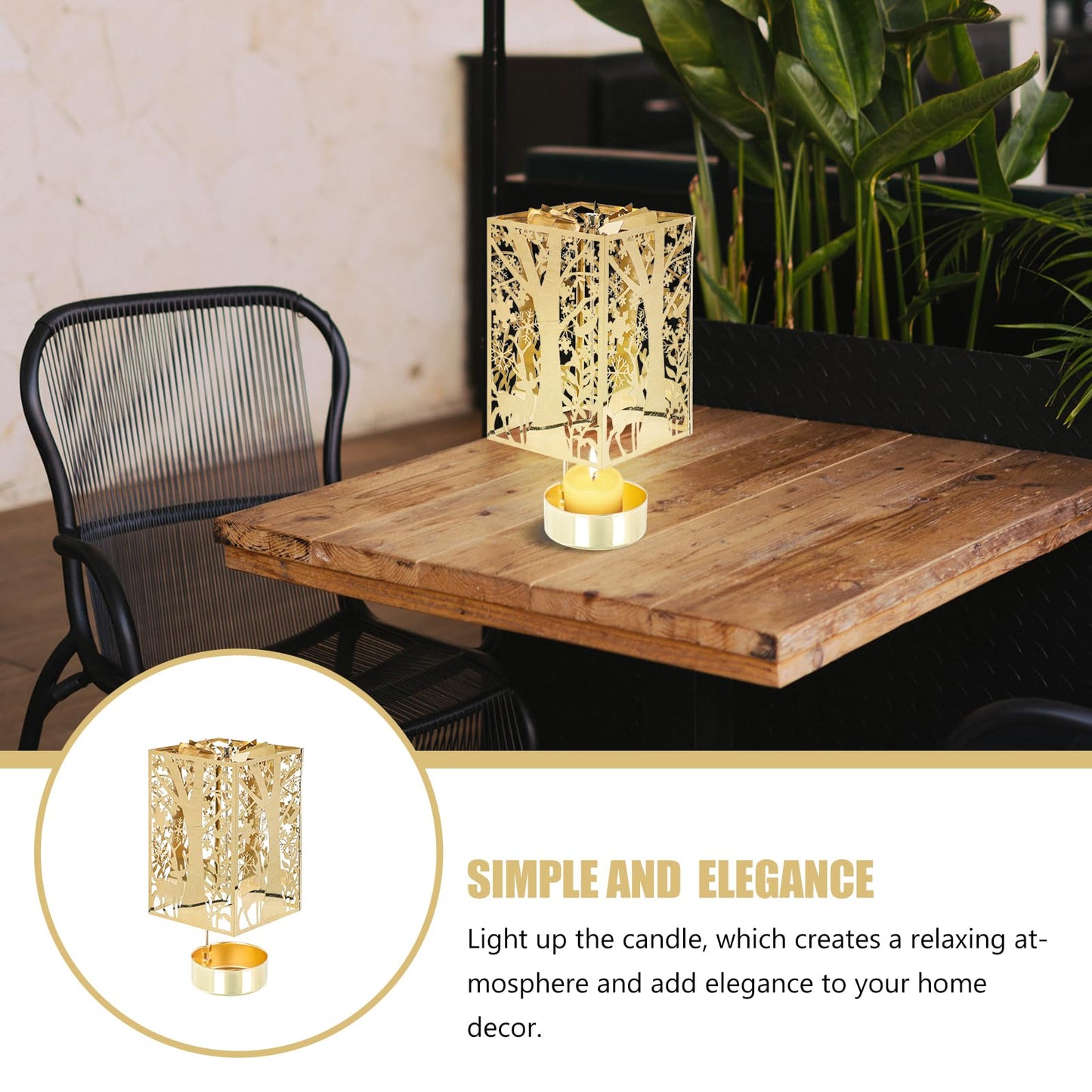 Beaupretty Rotating Candle Holder Christmas Carousel Spinning Candlestick Tealight Holder Romantic Candle Spinner for Holiday New Year Party Wedding Golden