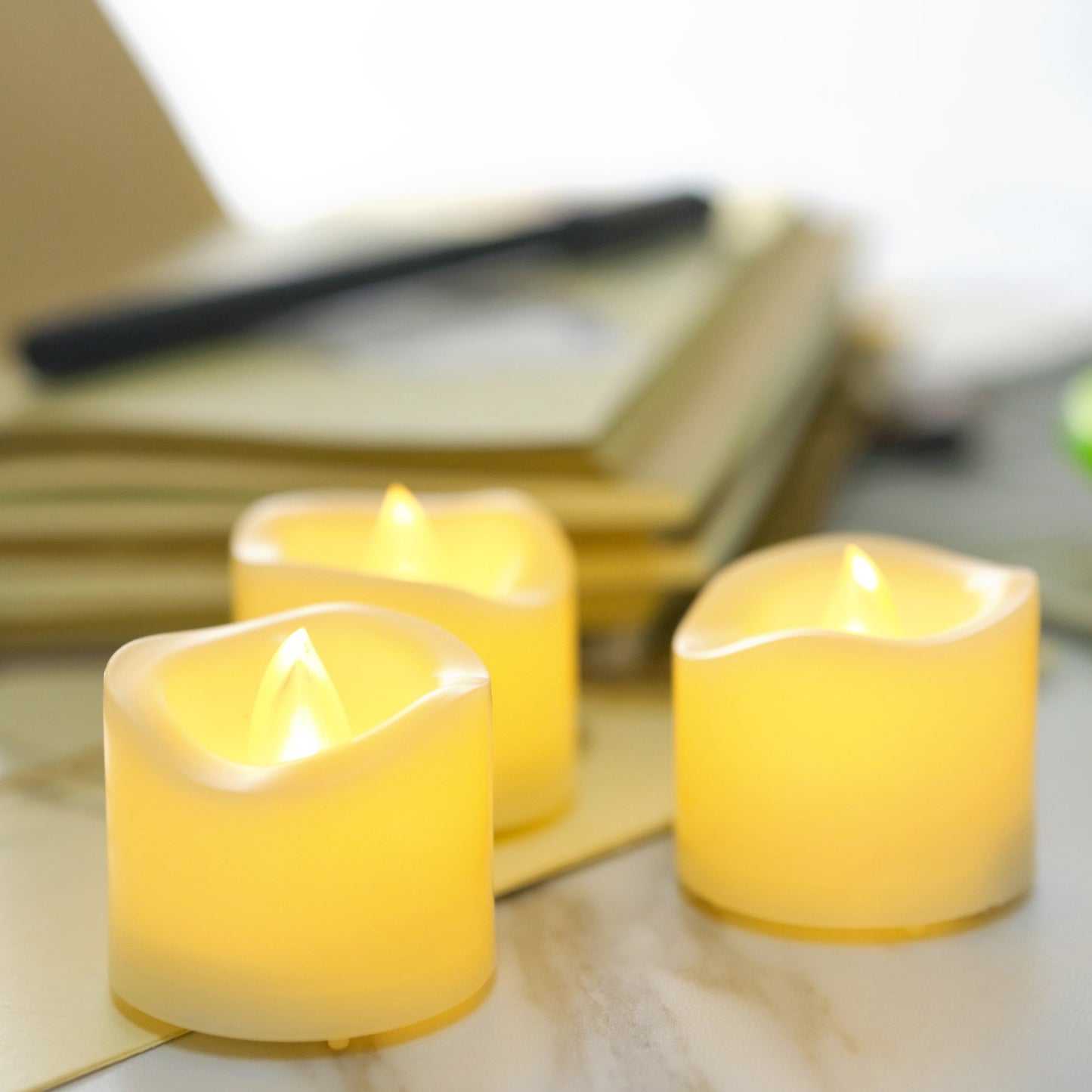 Battery Operated LED Votive Candles Realistic Flickering Flameless Tea Lights Set Bulk Electric Fake Night Candle Lights for Xmas Christmas Party Wedding Decorations Gifts 24 Pack Batteries Included