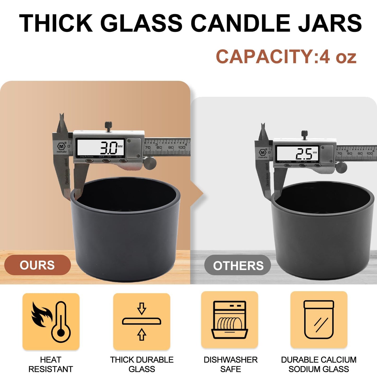 SHOWIN Thick Candle Jars for Making Candles 20 Pcs, 4 OZ Empty Jars with Wood Lids for Candle Making, Sample Container, Matte Black