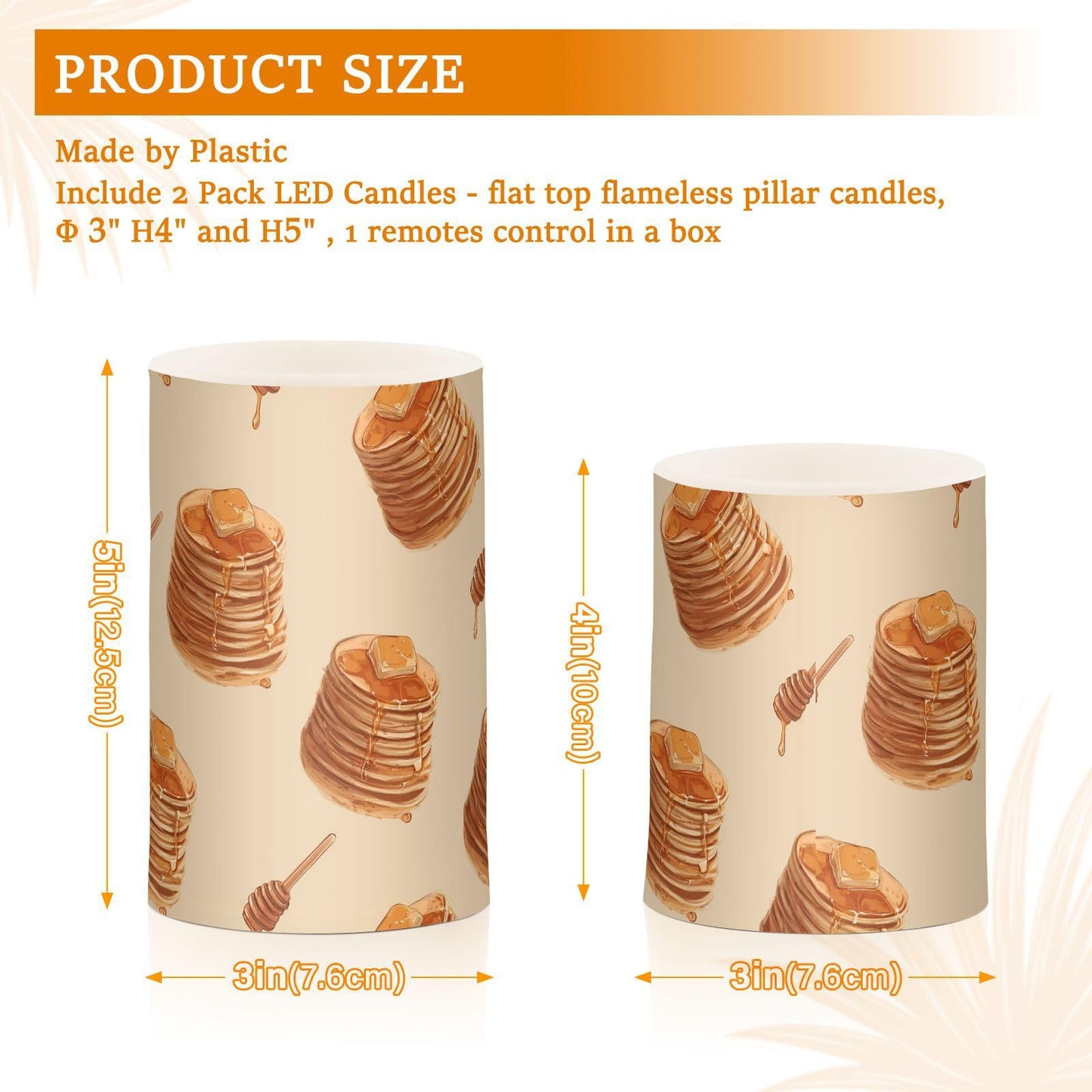 Pigsaly Flameless Candles Battery Operated Cute Cake Pancakes Honey Flickering Led Pillar Candles with Remote Control Colour Changing Warm Light Candles for Halloween Christmas Wedding
