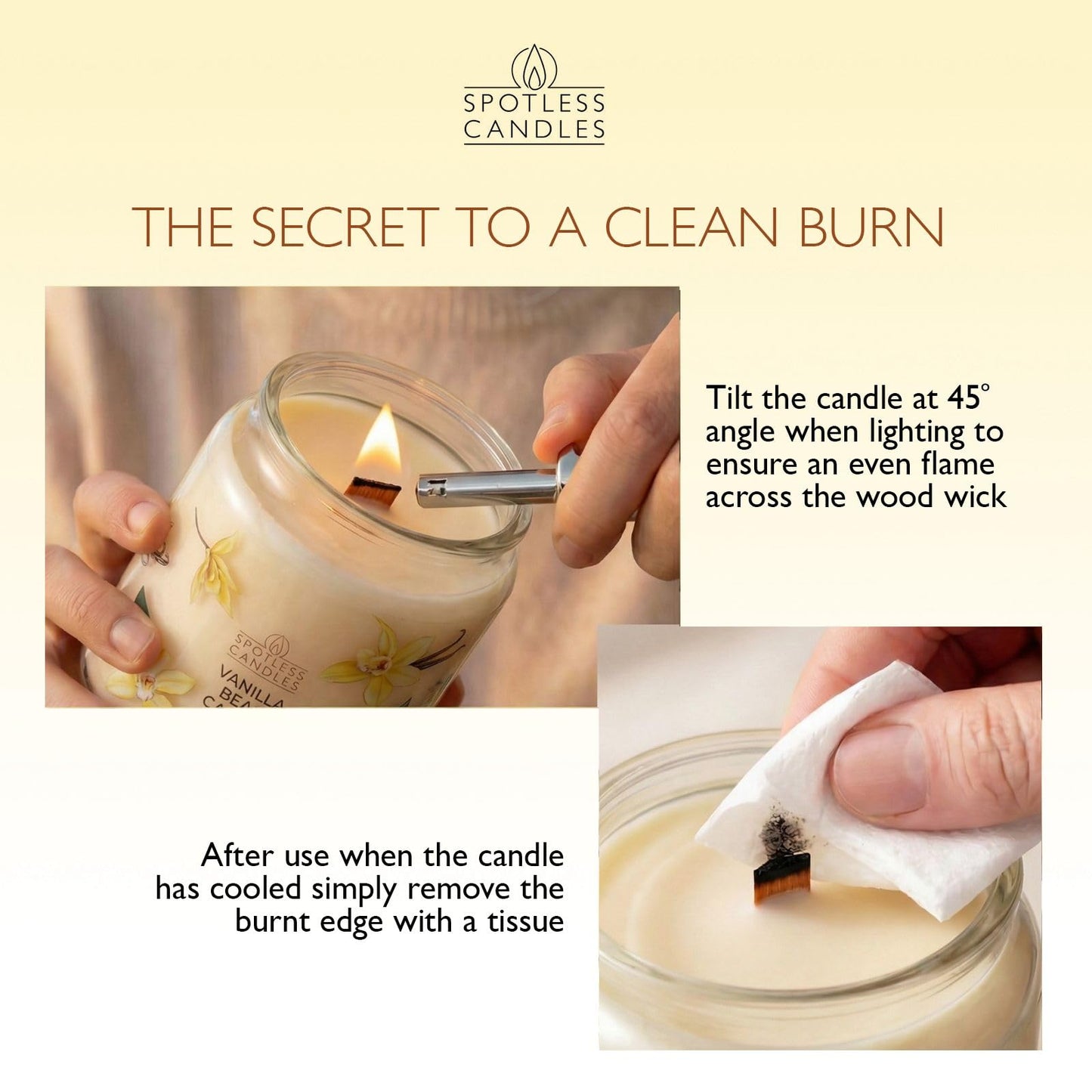 Vanilla Bean Candle 22oz: Upto 130 Hours Burn Time, Crackling Wooden Wick in Large Candle Jar with a Luxury Gift Box & Protective Shipper, Scented Candle by Spotless Candles