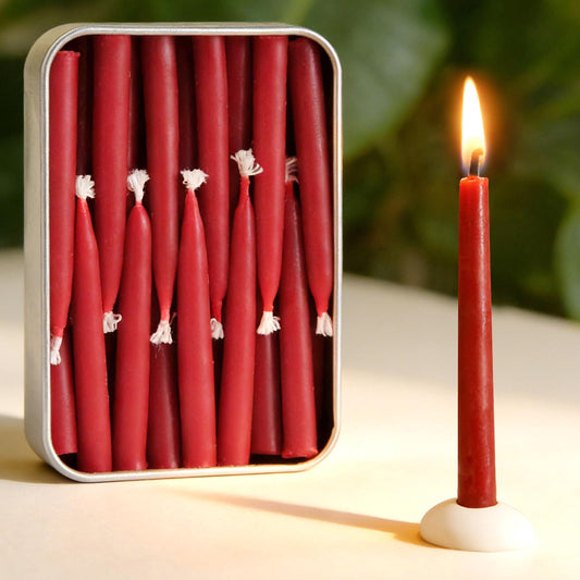 20 Minute 100% Pure Beeswax Candles, Mini Mindful Meditation Taper Candles, Smokeless & Dripless with Holder for Yoga, Prayer, Relaxation (Red,60 Pack)