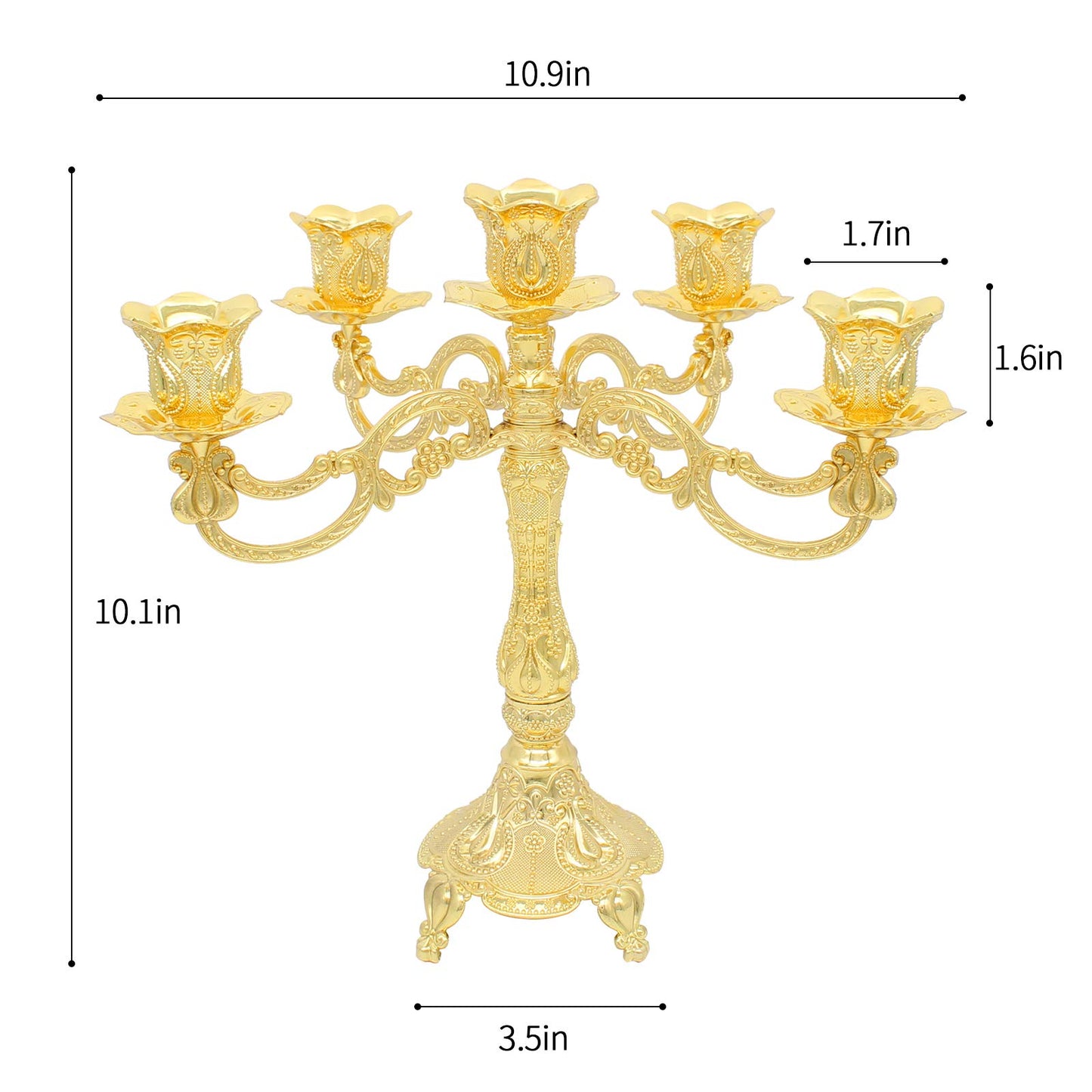 Dorlotou Metal Candelabra 5-Candle 10.1 Inch Tall Candle Holder Stick for Home Wedding Event and Party Festival,Gold