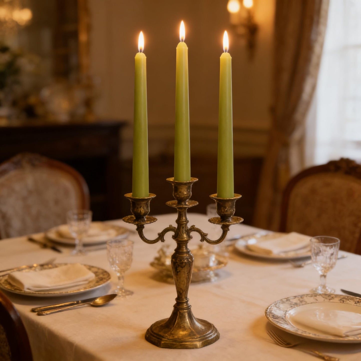 12-Pack Olive Green Taper Candles, 10 Inch Unscented Dripless Candlesticks, Long-Lasting Burn Time of 7-8 Hours, Perfect for Christmas Home Décor Spring and St. Patrick's Day