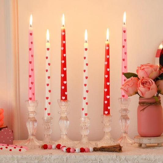 Conelist 6 Pcs Valentines Heart Taper Candles 10 Inch Pink Red White Candle Sticks for Gifts Bachelorette Bridal Wedding Party Baby Shower Table Decor Party Supplies