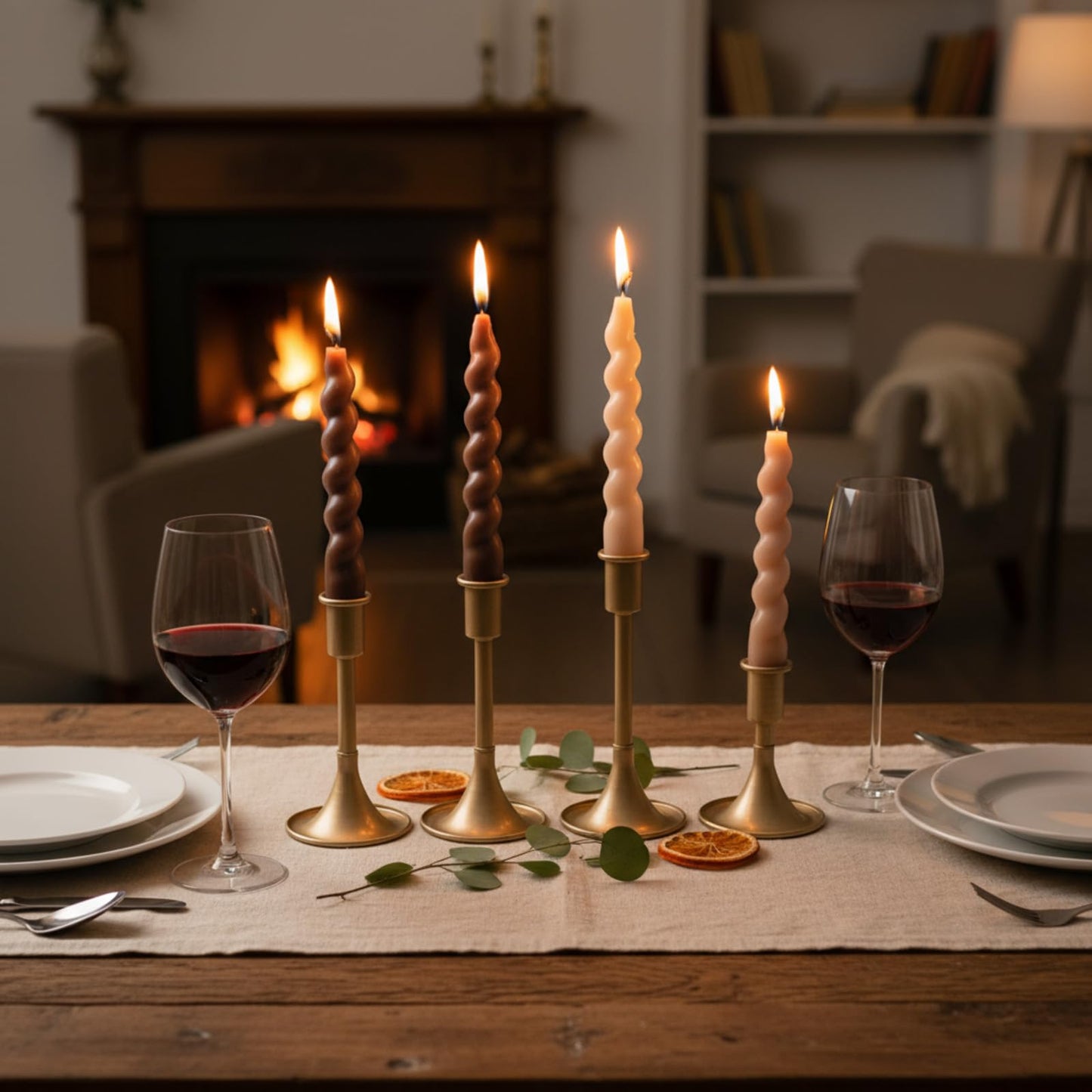 Zhengmy 4 Pcs Gradient Khaki Spiral Taper Candle 7 Inch Twisted Long Wax Dinner Candlestick for Fall Halloween Christmas Holiday Valentines Wedding Birthday Baby Shower Table Decor(Solid)