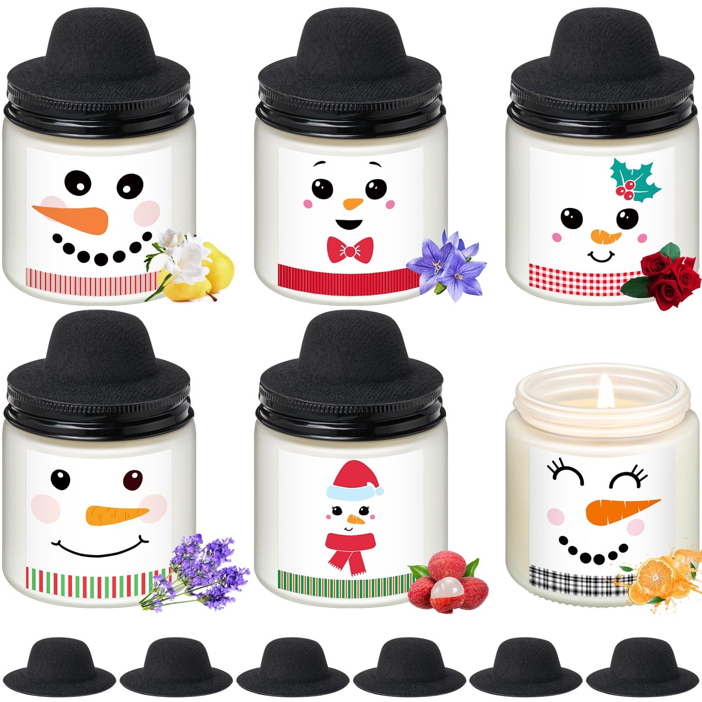 Lounsweer 12 Pcs Christmas Candles Bulk Gifts Set for Women Men 3.5oz Snowman Scented Candles Jar Soy Wax Candle with Mini Snowman Decor Cap for Christmas New Year Winter Decor