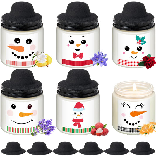 Lounsweer 12 Pcs Christmas Candles Bulk Gifts Set for Women Men 3.5oz Snowman Scented Candles Jar Soy Wax Candle with Mini Snowman Decor Cap for Christmas New Year Winter Decor