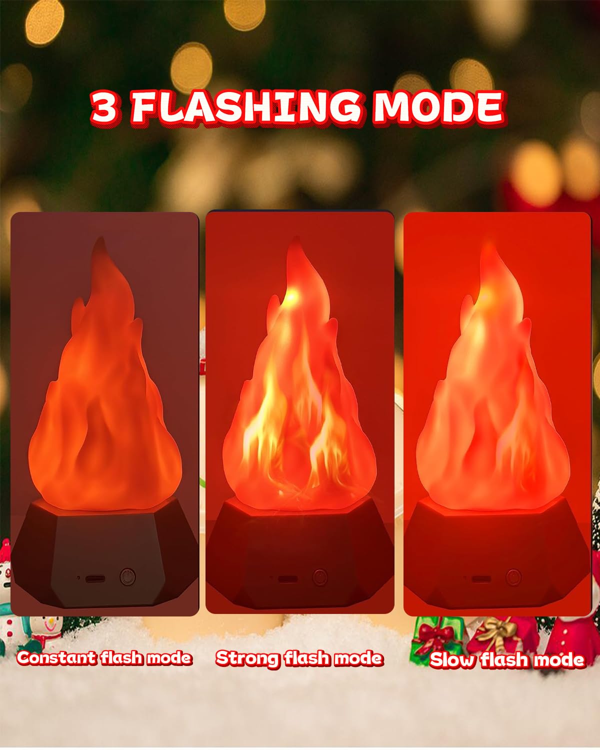 Fake Fire Lamp,3D Rechargeable Travel Night Light with Cozy Lighting,3-Mode LED Fake Fireplace Candles for Apartment Patio Decor Outdoor Camping Decorations…