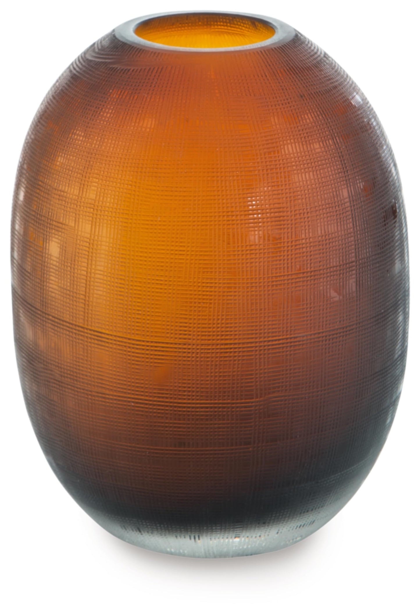 Signature Design by Ashley Embersen Contemporary 7.5" Glass with Grid Texture Tabletop Vase, Yellow, Orange, & Brown