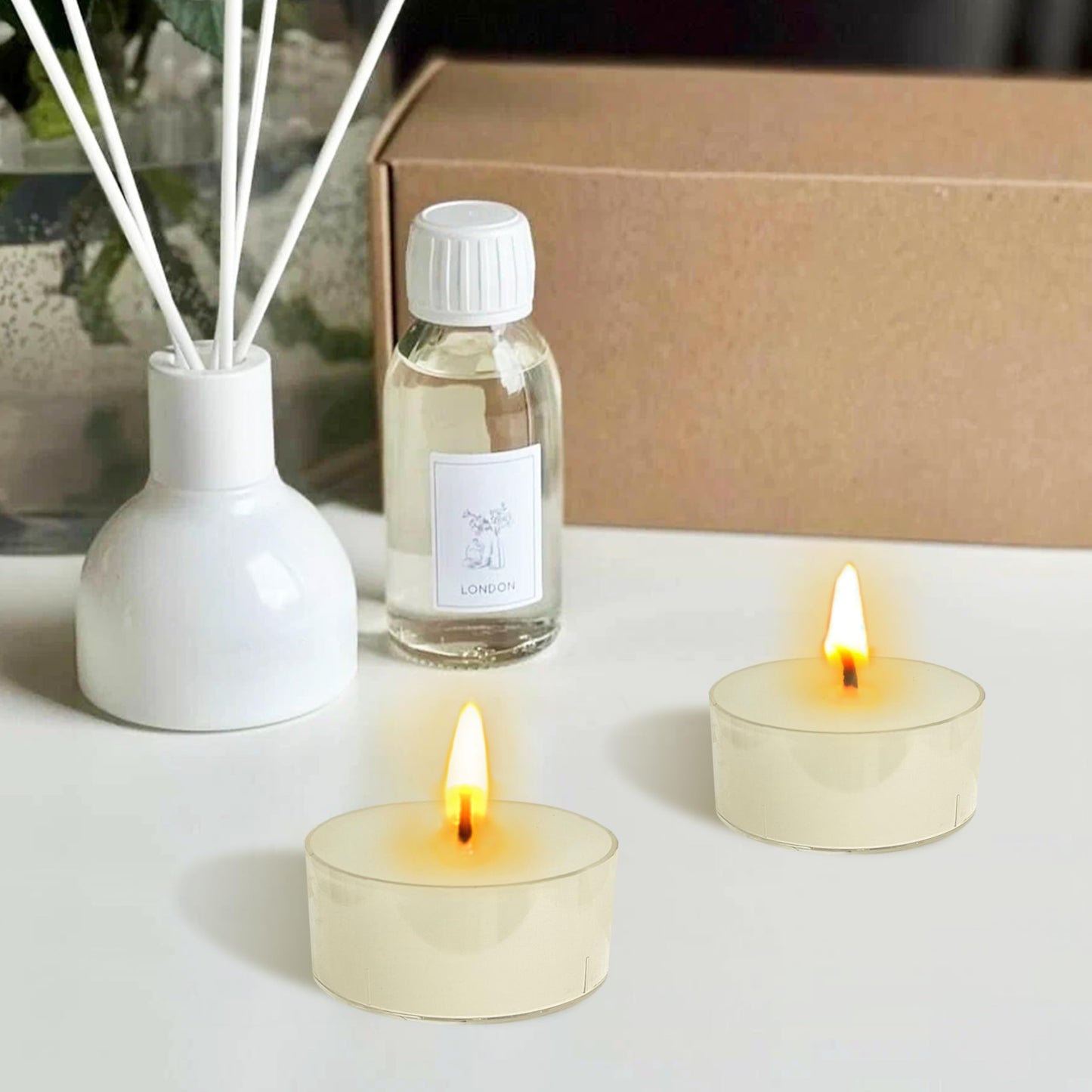 NJAO HOO 24 Pack Gardenia Scented Tealight Candles 6 Hours Burn Ivory Tea Candle Clear Cup Small Round Candle for Home Decor and Aromatherapy