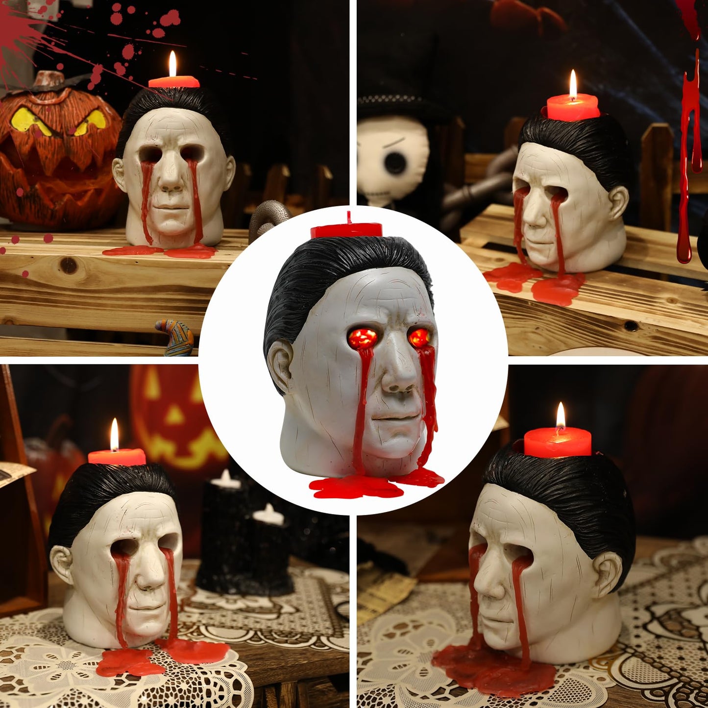 Michael Candle Holder, Candle Holder Statue with Bleeding Eyes Decor Halloween Horror Holder Decorations Party Candlestick Merchandise