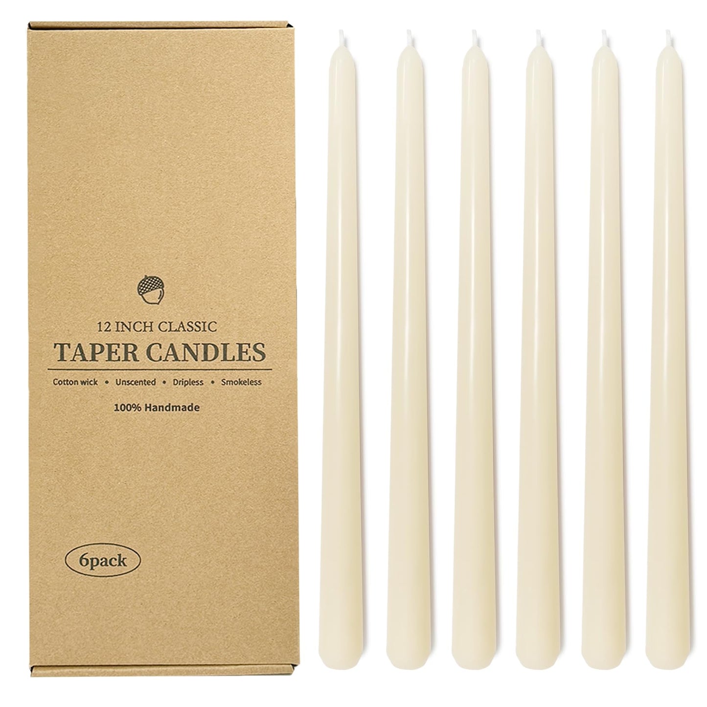 12 Inch Taper Candles 6 Pcs Unscented, Smokeless, Dripless Long Tapered Candlesticks Candles for Christmas Birthday Dinner Wedding Party Home Decor