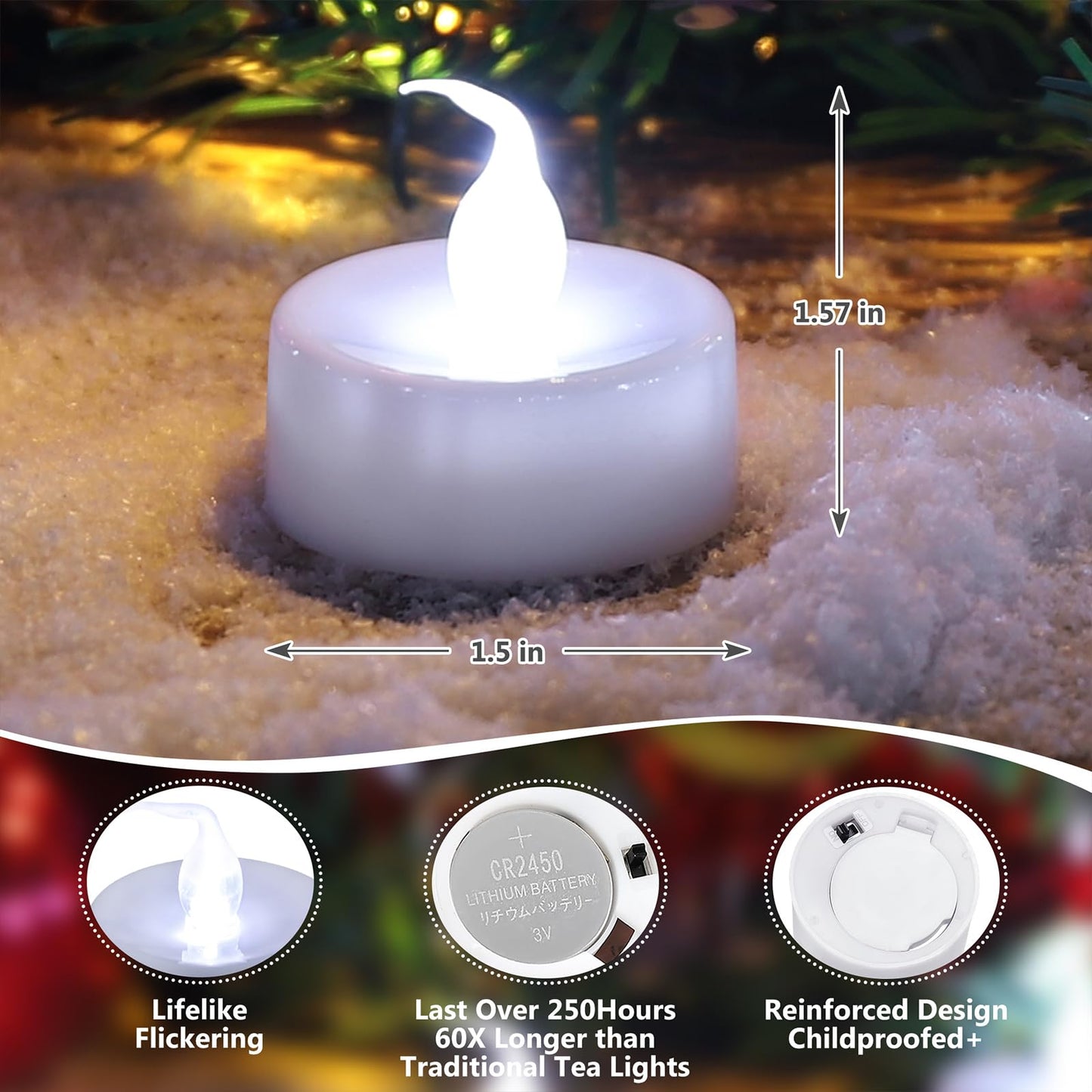 Topstone Remote Controlled LED Tea Light,White Flickering Bulb,Long Lasting Battery Operated LED Votive Candle with Timer,Pack of 12