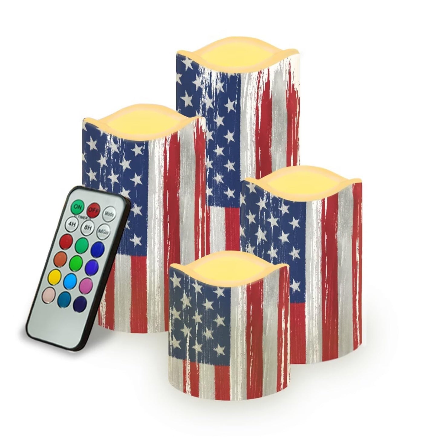 Ystardream American Flag Luminara Candles Battery Operated Candle Blink with Timer, Pillar Embedded Flameless Candle, LED Candle for Wedding Men Women's Gift