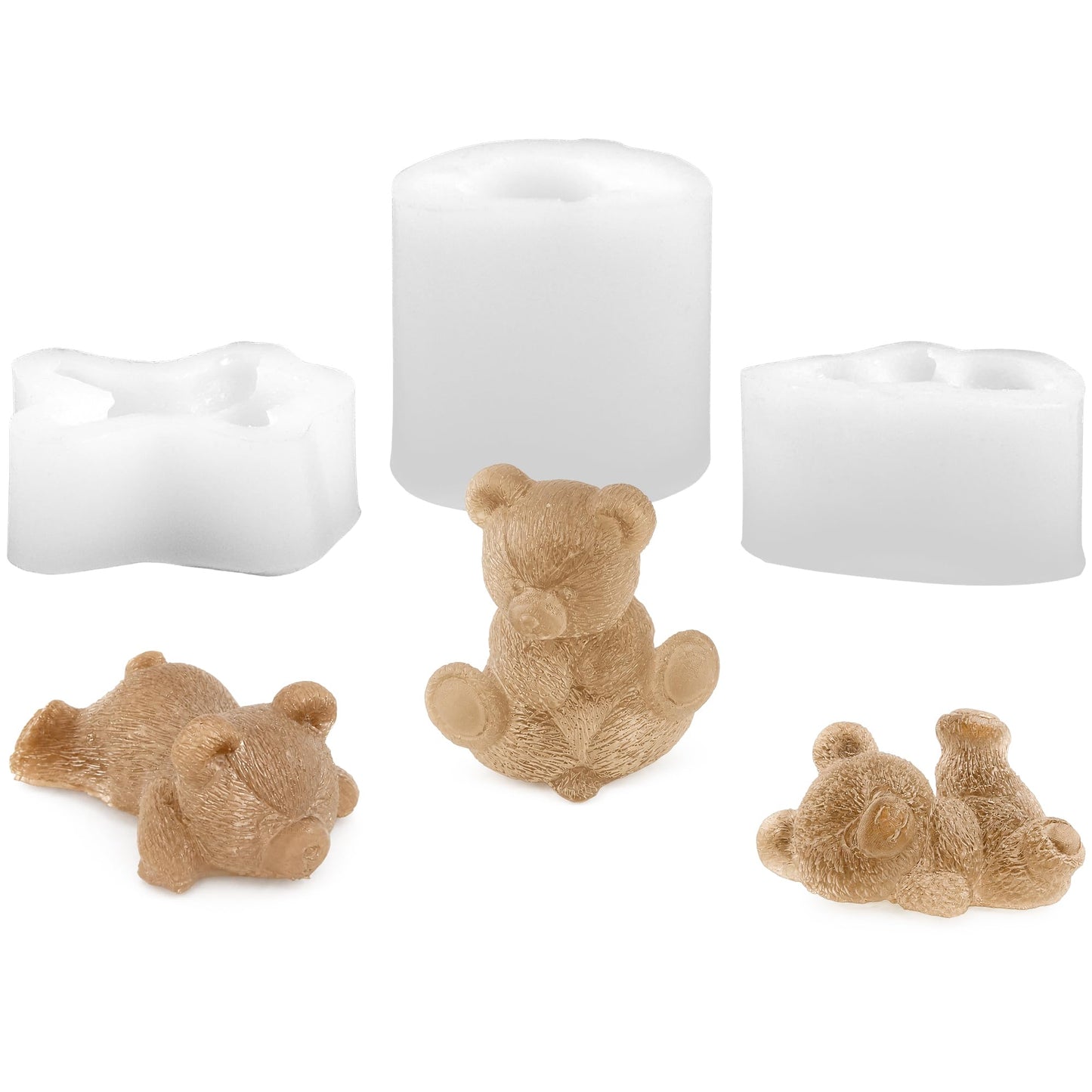 Set of 3 Teddy Bear Candle Molds, 3 Bears Animal Silicone Candle Molds for Party Chocolate, Suitable fit for Resin DIY