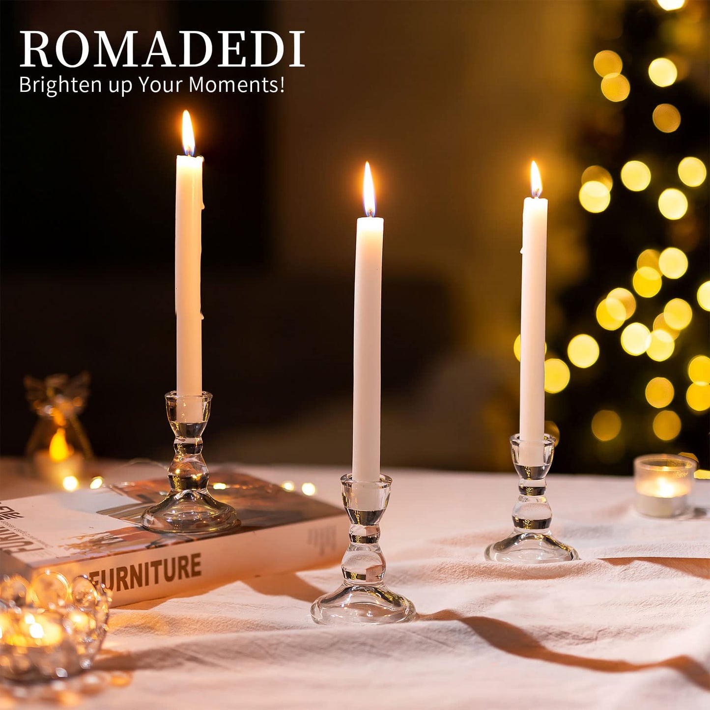 Romadedi Glass Candle Holder for Candlestick - 20 pcs Clear Tapered Candle Holders Bulk for Standard Candle Sticks for Wedding Centrepieces Christmas Table Décor