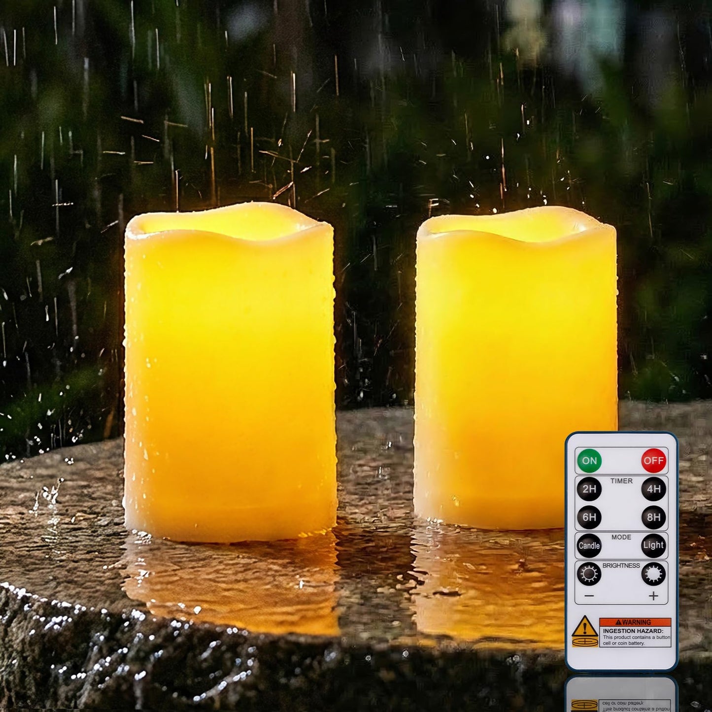 Homemory 3"x5" Flameless Candles, Outdoor Waterproof, Battery Operated LED Pillar Candles with Remote Control and Timer, Plastic, Long Lasting
