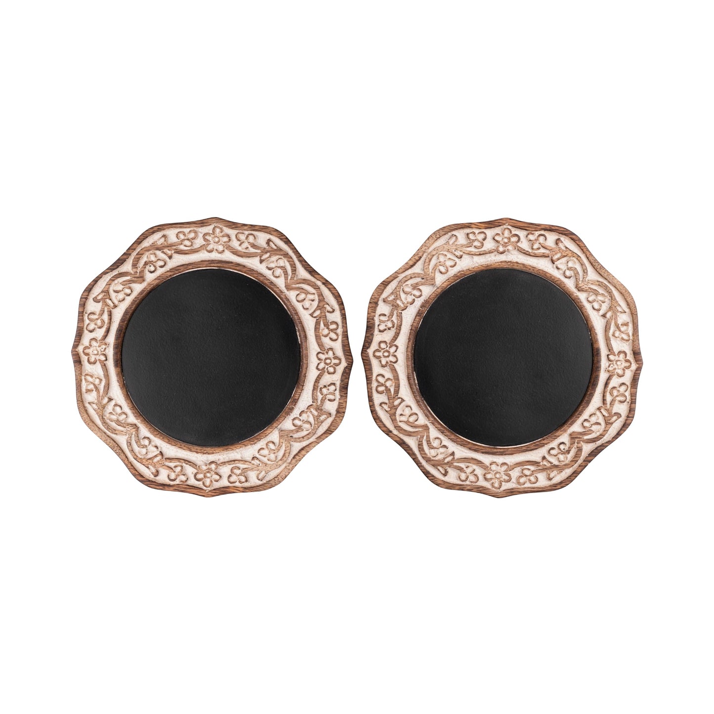 JFY Designs Hand Carved Solid Wood Candle Centerpiece Set of 2 - Pillar Candle Holders Decorative Candlestick Holder for Home Décor, Wedding, Dinning, Party