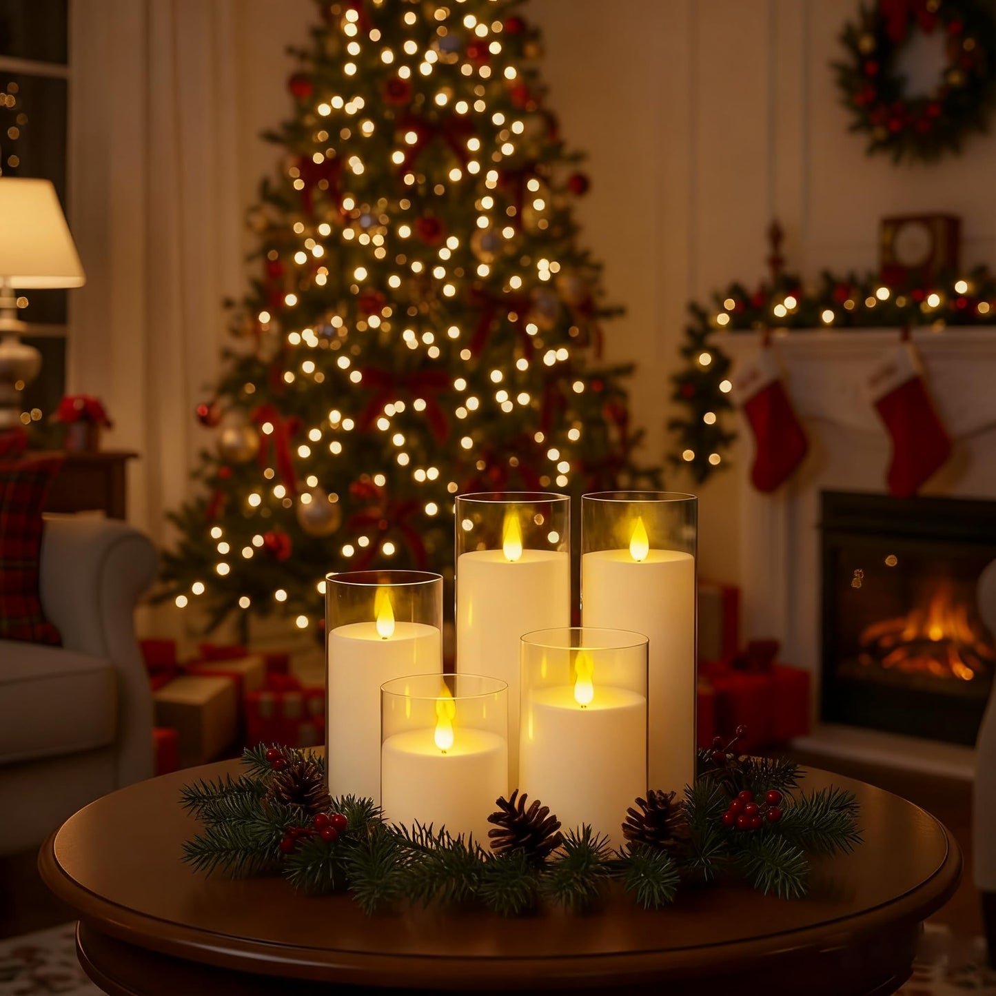 Homemory Ivory Flickering Flameless Candles, Battery Operated Acrylic LED Pillar Candles with Remote Control and Timer, Set of 9