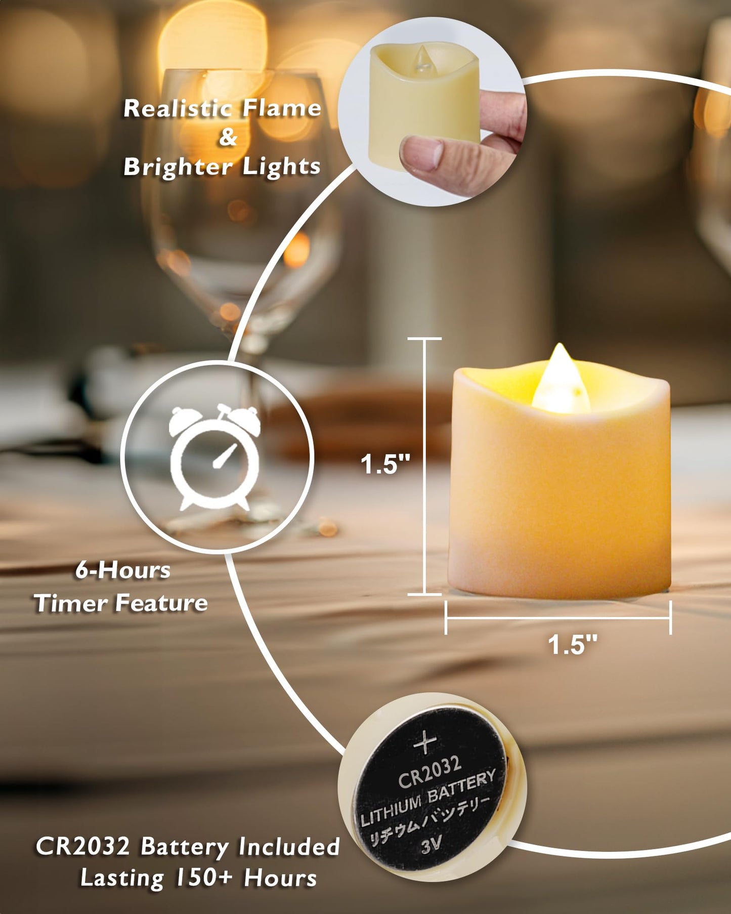 Homemory 12Pack Timer Flameless LED Votive Candles, Long Lasting Battery Operated Tea Light with Timers, 6 Hours On and 18 Hours Off Cycle Automatically for Wedding,Table Decorations (Ivory Base)