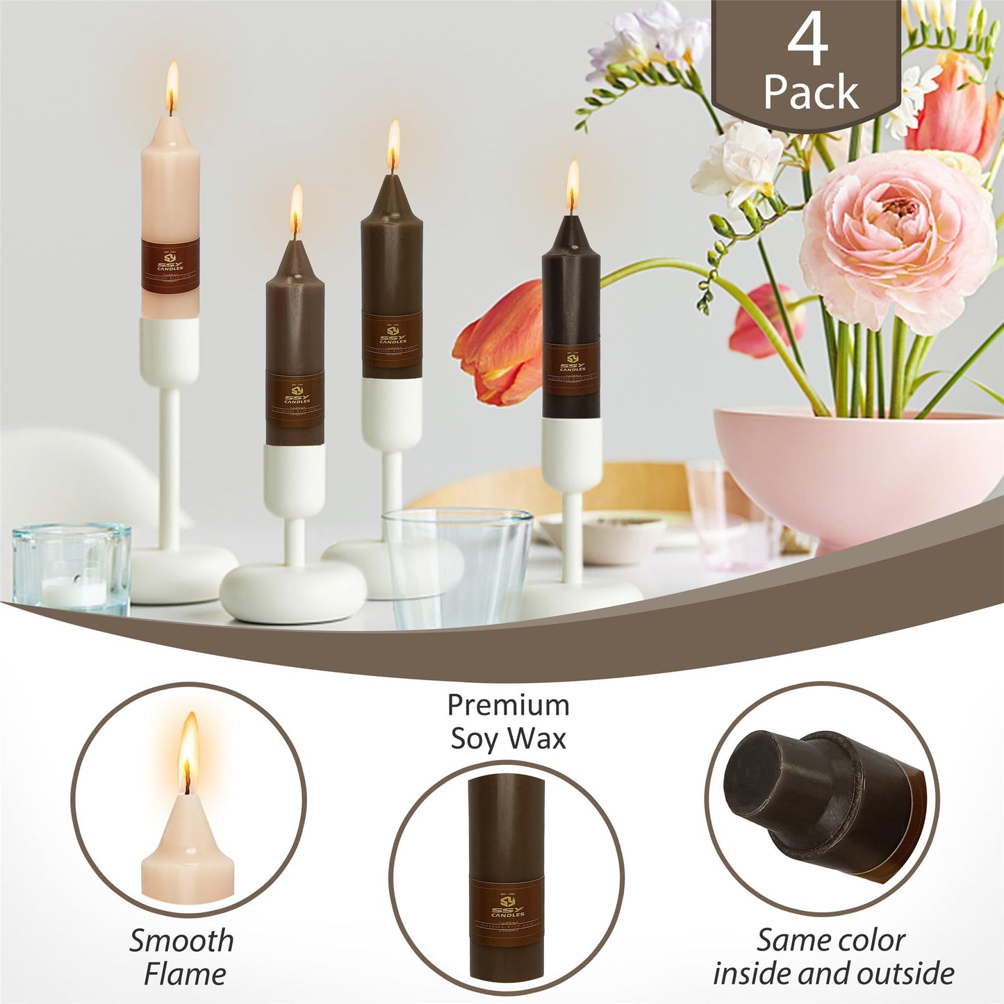 Gedengni Taper Candle Brown Candlesticks,4pcs Short Candle Stick 5 inch Tapered Candles Small Twisty Candlesticks for Home Décor Weddings Women Gifts (7D4PC-COFFEEGRA)