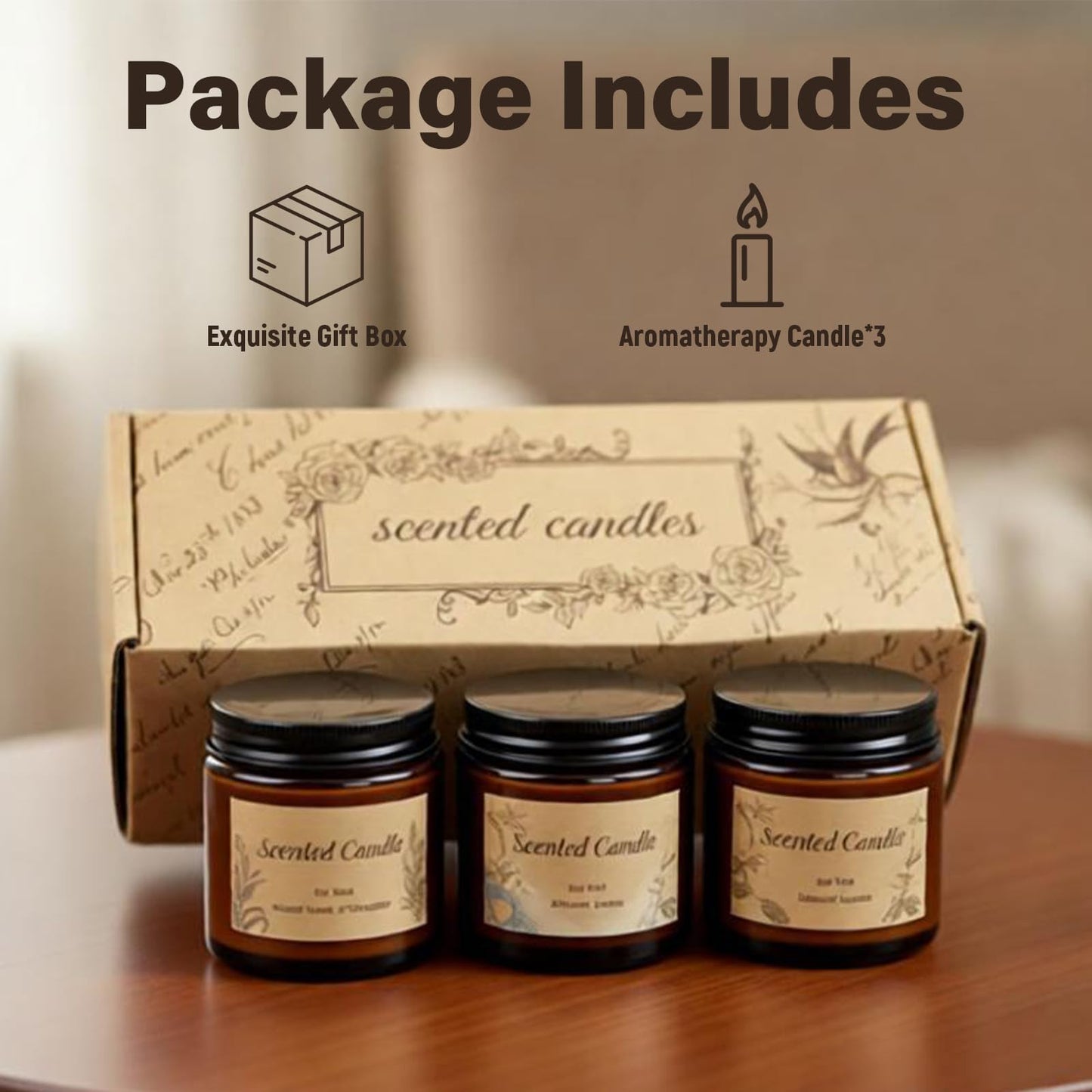 3 Packs Scented Candles, Soy Wax Aromatherapy Candles Set, 3.5oz Each, Natural Wax Candles for Home, Bedroom, Bathroom, for Women & Men Ideal Gift for Birthdays (Vanilla, Lavender, Summer Beaches)