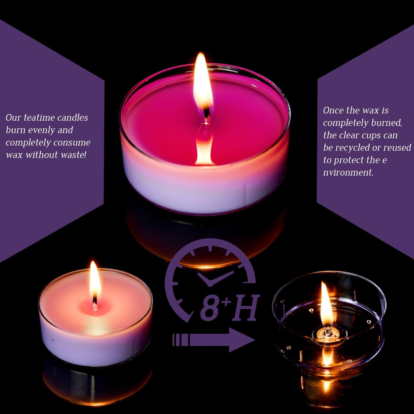 Lavender Scented Tealight Candles, 6 Pcs Natural Soy Tea Lights Candle - 8 Hours Long Burn Time, Extra-Large Smokeless and Clean Burn Tealight Candles for Home Dinner Weddings Party