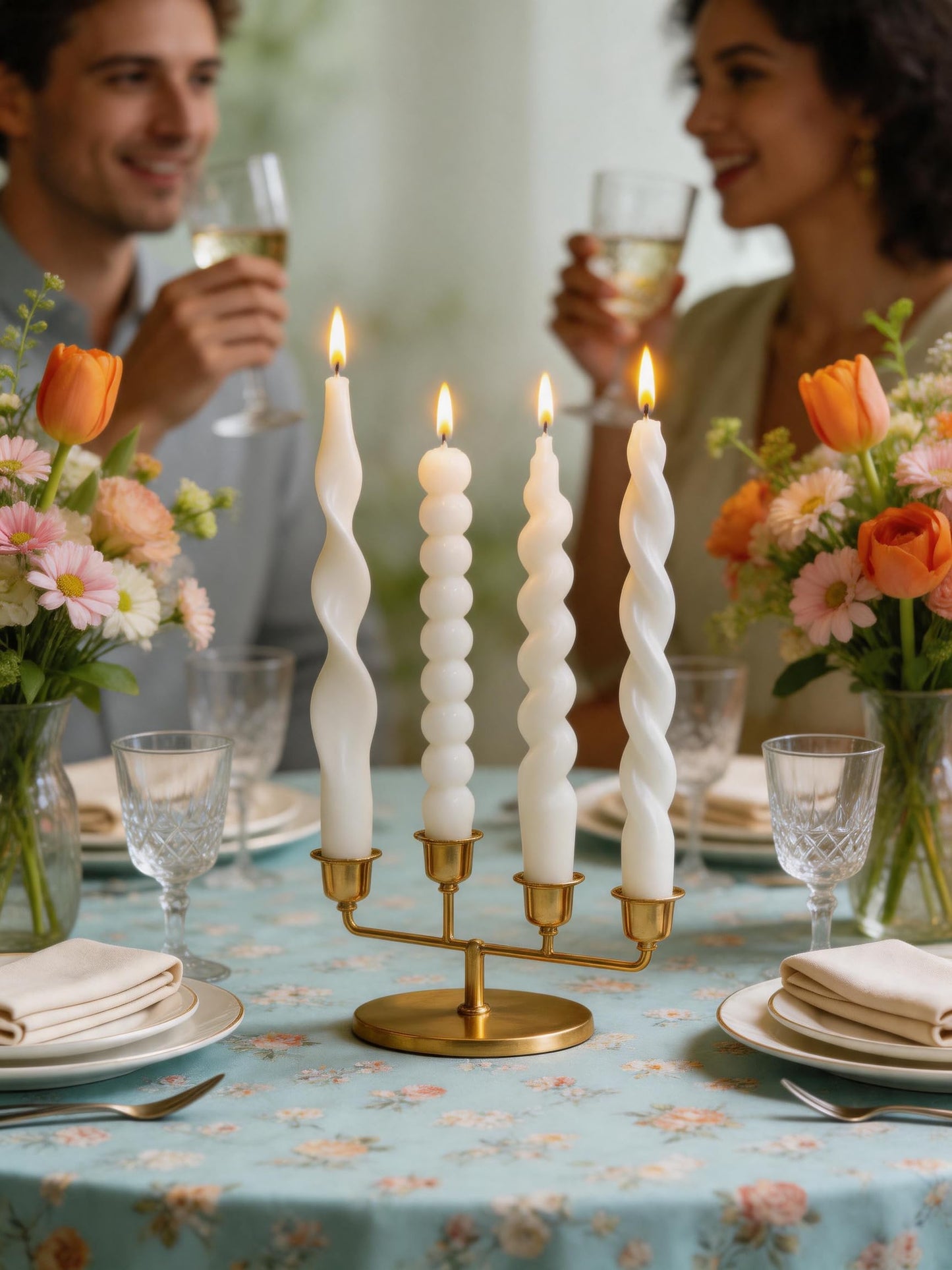 White Spiral Taper Candles Short Candle Unscented Smokeless Twisted Candlesticks for Christmas Table Decor Holiday Dinner Party-7.5inch-12pack