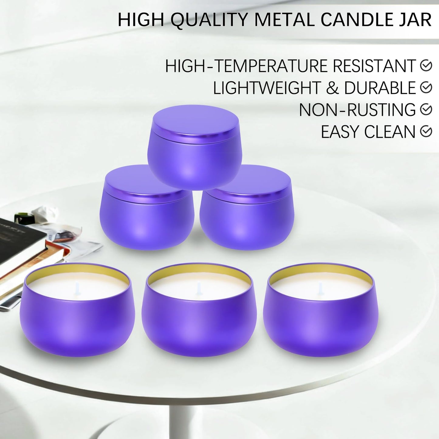 HOMAMAMOON 24 Pack 8oz Purple Candle Tins for Making Candles - Bulk Metal Candle Containers with Lids. Empty Round Candle Jars for DIY & Travel. Shatterproof & Sturdy Vessels for Small Business.