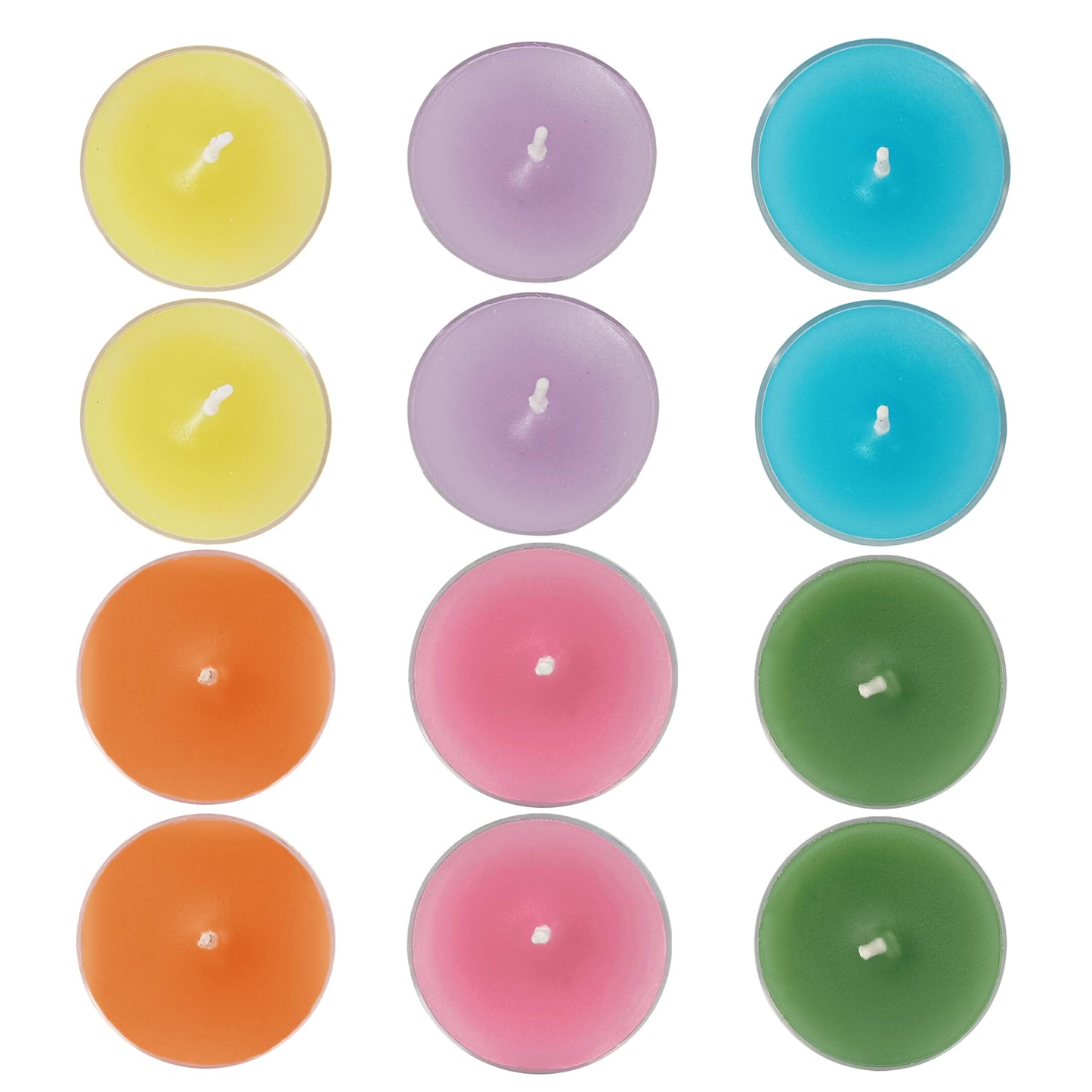Scented Tea Light Candles 12 Pack Pastel Color Hand Poured Smokeless 4 Hours Clean Burning Small Round Clear Cups Tealight Candles for Romantic Dinners Wedding Centerpieces Cozy Evenings