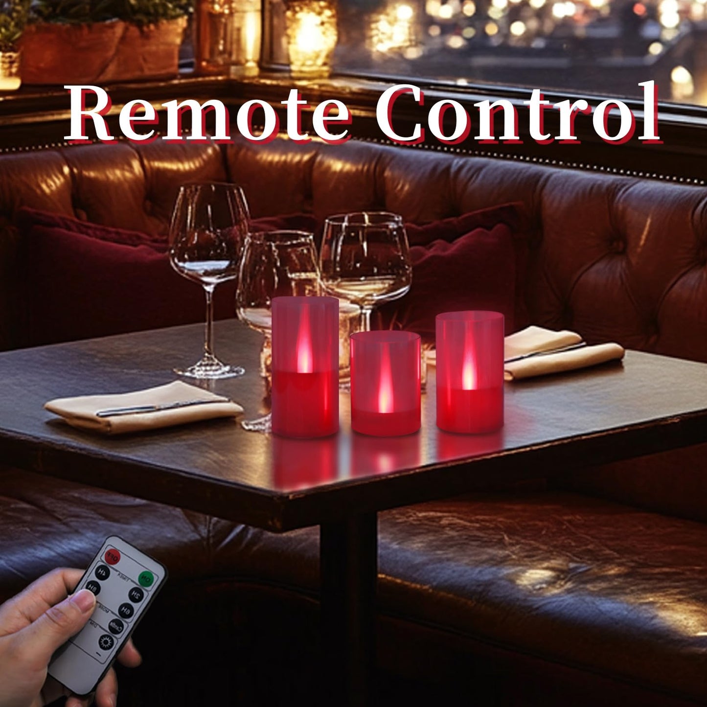 LANKER Flameless Candles with Remote Control and Timer, Battery Operated LED Pillar Candles, Romantic Light, Set of 3 (Red)