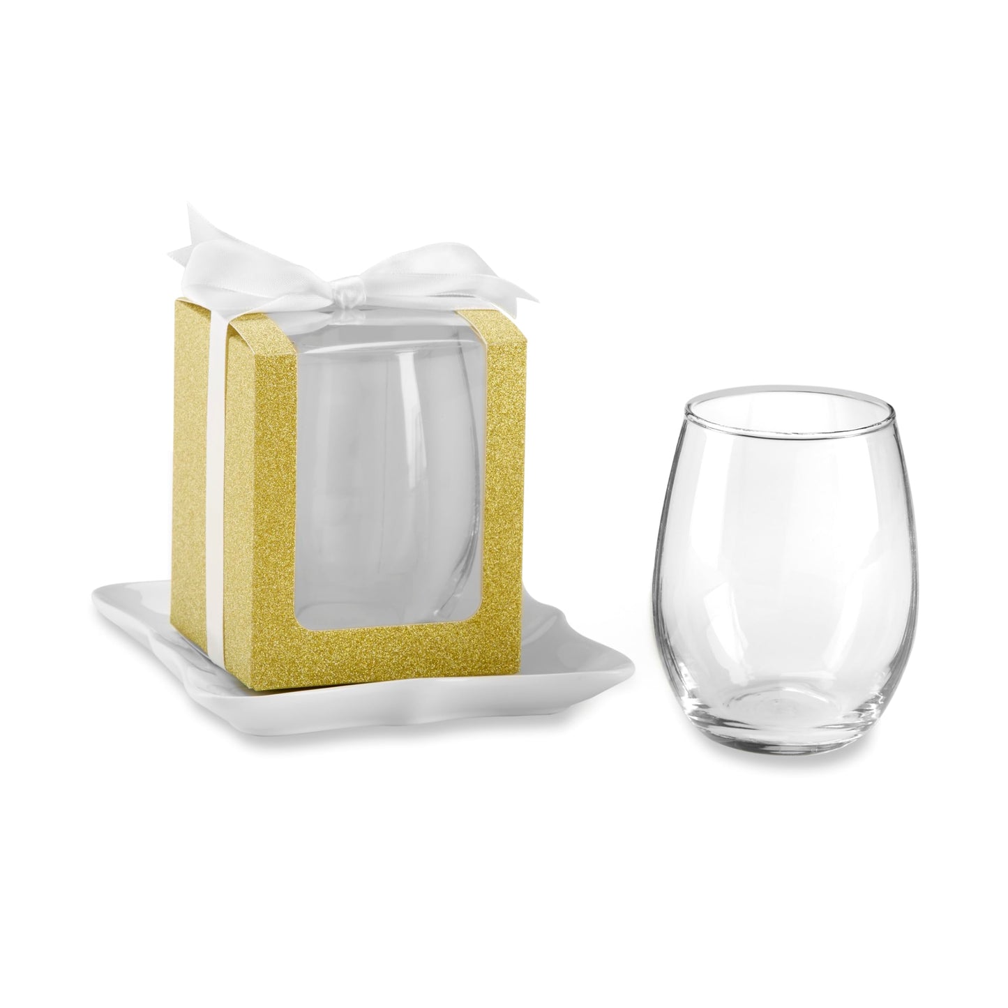 Kate Aspen, Gold Shimmer Display Gift Box, Gift/Party Favor, can hold 9 oz. Stemless Wine Glass (Set of 12)