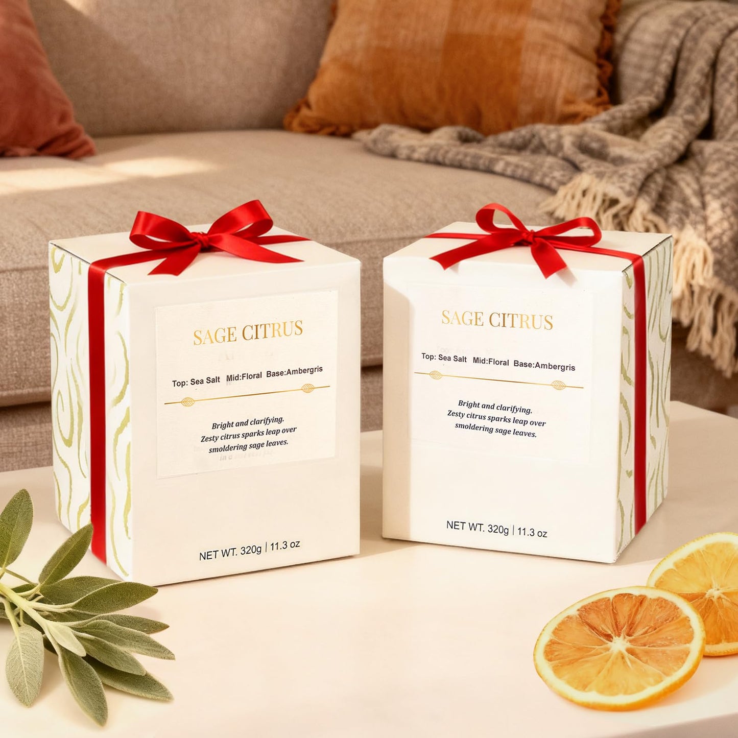 Scented Candles for Home,Wood Wick Sage Citrus Scented Candle,22.6 oz 150 Hour Long Burning Lasting, Natural Soy Wax Candles Gifts Set,for Holiday Day