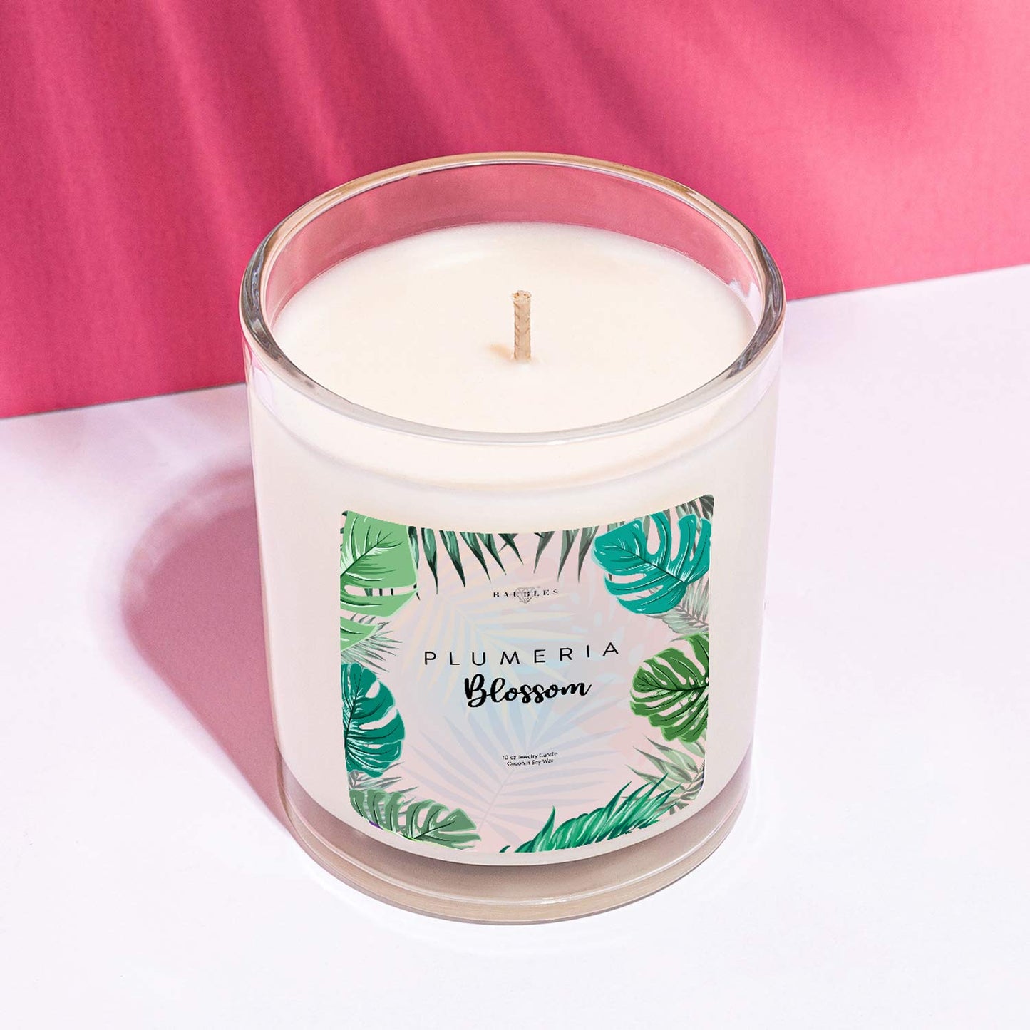 Baubles Plumeria Blossom Scented Premium Candle and Jewelry with Surprise Earring Inside | 10 oz Large Candle | Made in USA | Parrafin Free | Earring