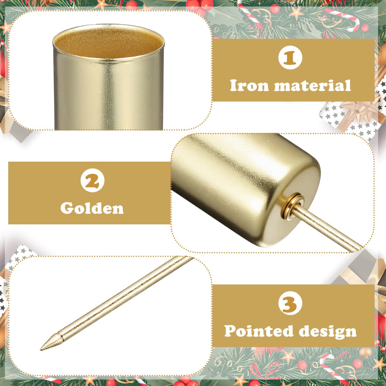 DECHOUS 5Pcs Christmas Taper Candle Holder Stakes Metal Golden Candlestick Holders with Spike Candle Cup Stakes for Xmas Table Decor Holiday Wedding Party Favor