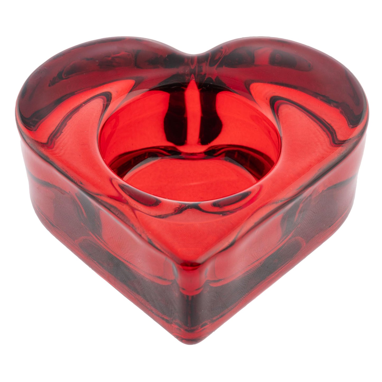 Karma, Glass Heart Tealight Holder, Chunky Glass Candle Holder Votive for Home and Party Decor, Wedding Table Centerpiece, Red
