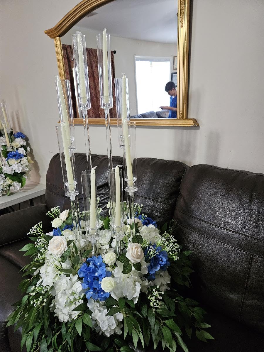 4 Sets 10 Arms Acrylic Candelabra Wedding Centerpiece,33.7Inches Floor Clear Candlesticks Holder with Acrylic Shade for Baby Shower Event Dinner Party Decoration(Fit 0.8Led Candles)