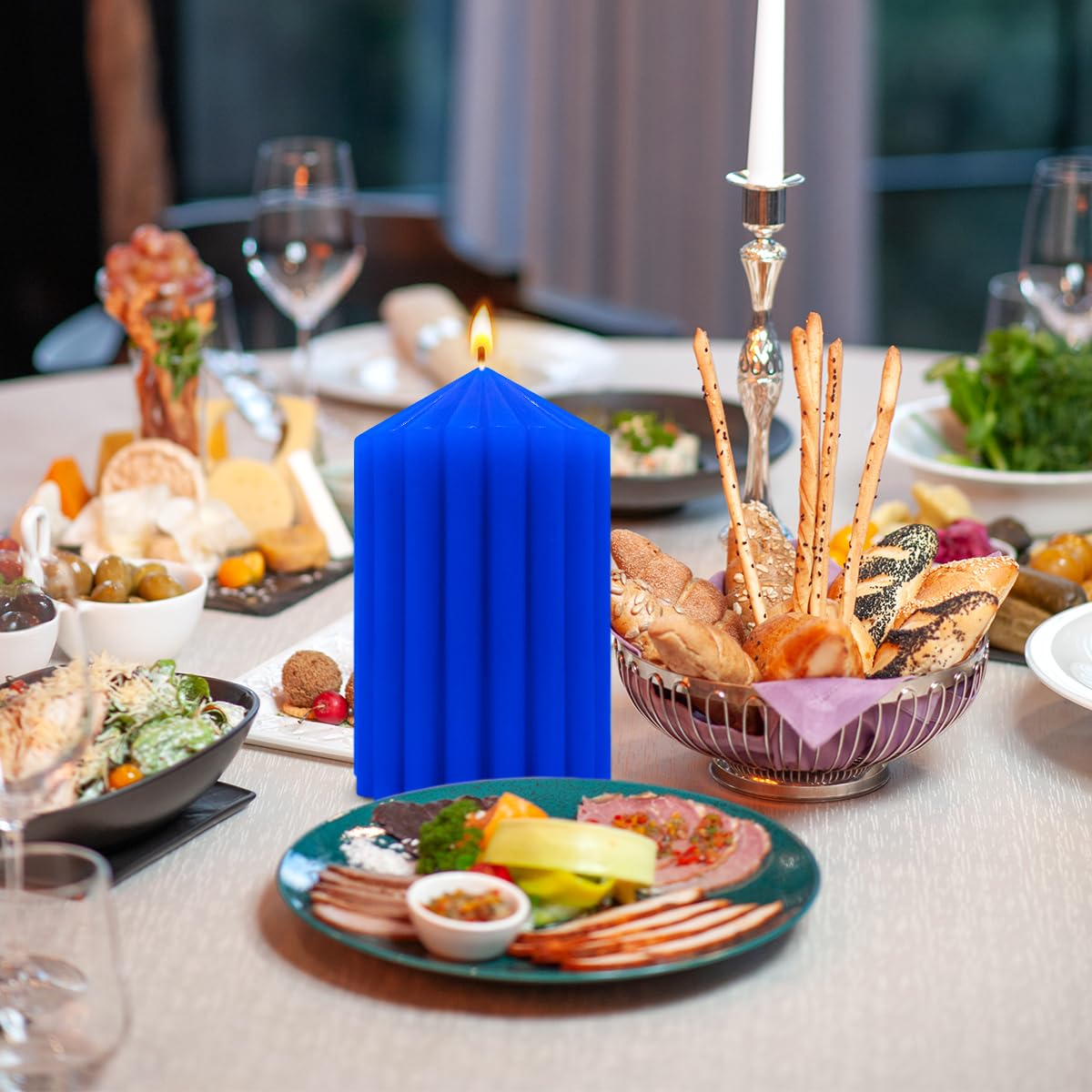 Blue Handmade Decorative Pillar Candles - 2.75×3"/4"/6" Fat Candles - Long Lasting Burning Candles for Home Decor, Gifts & Events