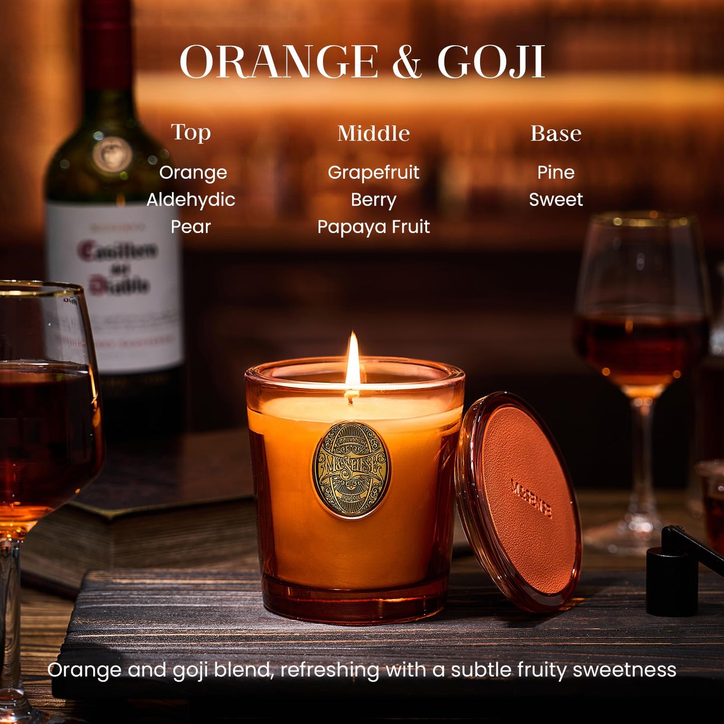 M&SENSE Orange Goji Scented Candle | Orange Candle for Home Scented, Gift for Women | 9.2 oz Soy Wax Candle Set for Relaxation, Gifting