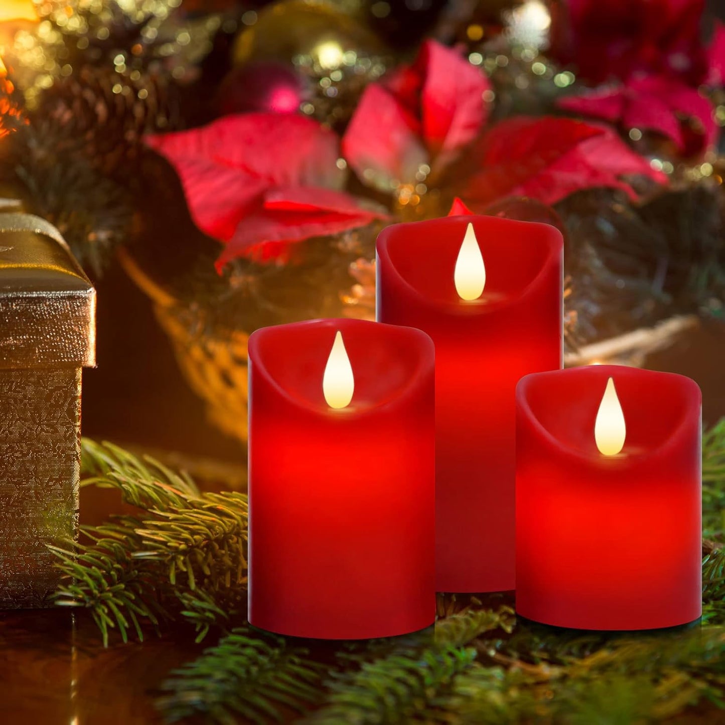Tappovaly Flameless LED Battery Operated Candles,3Pack Flickering Realistic Pillar Electric Powered Real Wax Candle with Remote Control and Cycle Timer for Halloween,Wedding,Fall,Home Decoration(Red)