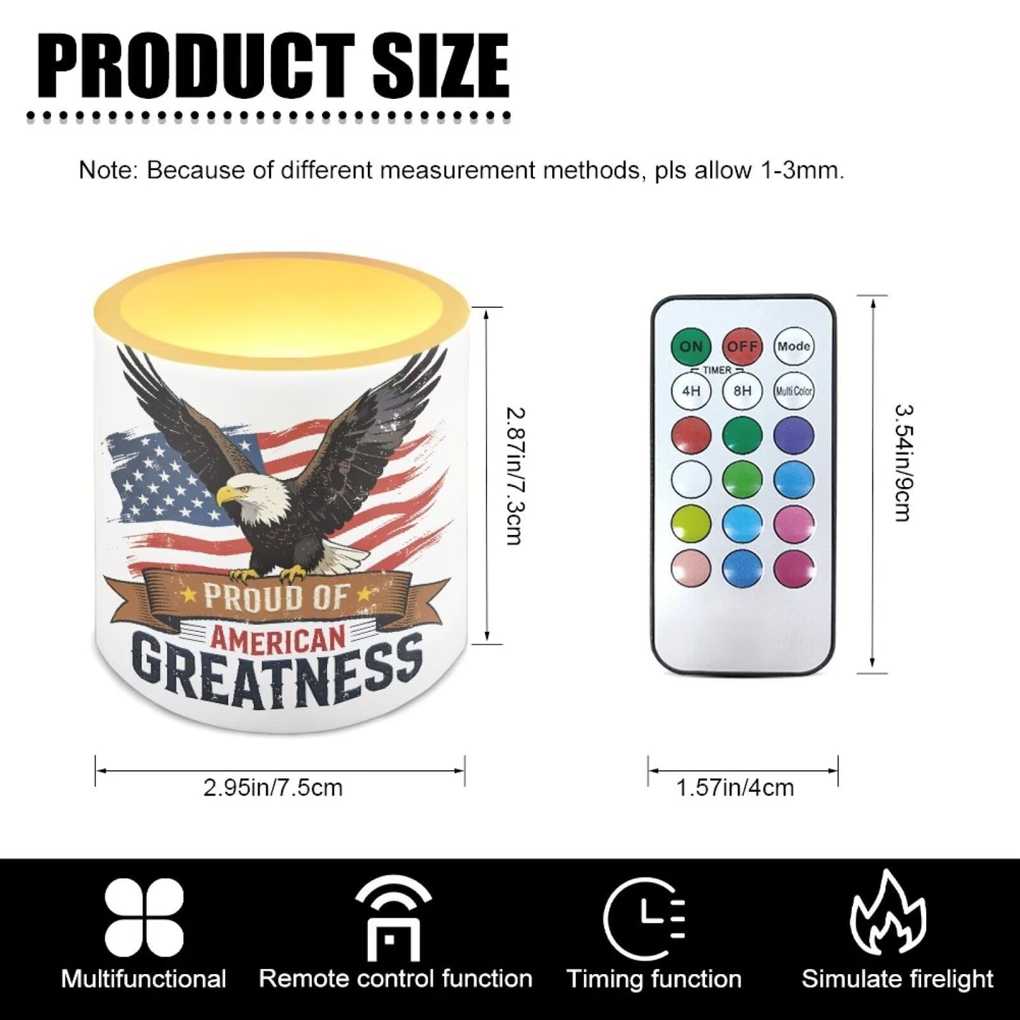 NETILGEN 3 inch Flameless LED Candles for July 4th Independence Day Decor Set of 4 Timer Remote Flickering Flameless Candles with Battery Operated American Flag Eagle 250th Anniversary