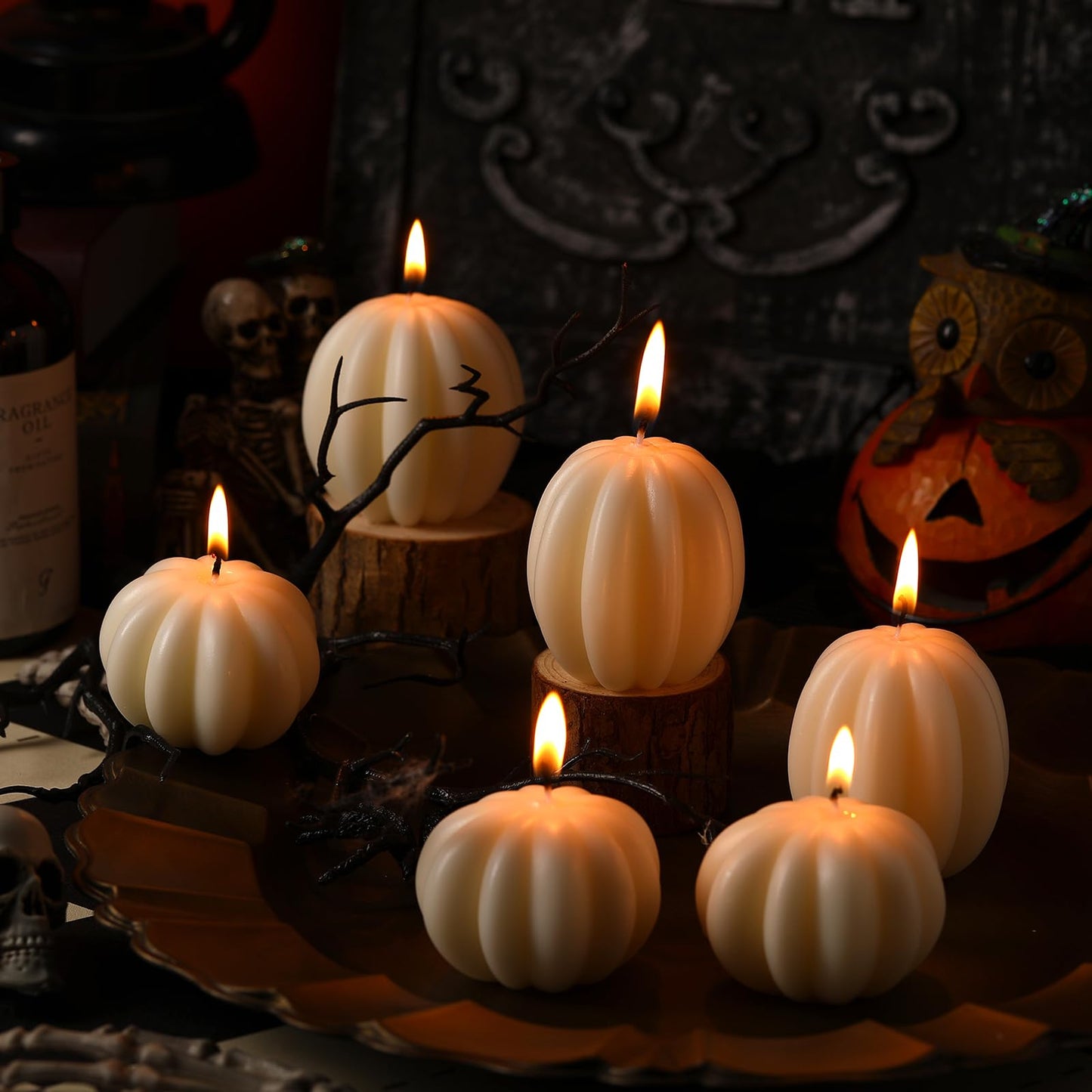MTLEE 6 Pieces Thanksgiving Pumpkin Shaped Candle Fall White Scented Tealight Candles Home Decor Handmade Thanksgiving Gifts for Bedroom Bathroom Party