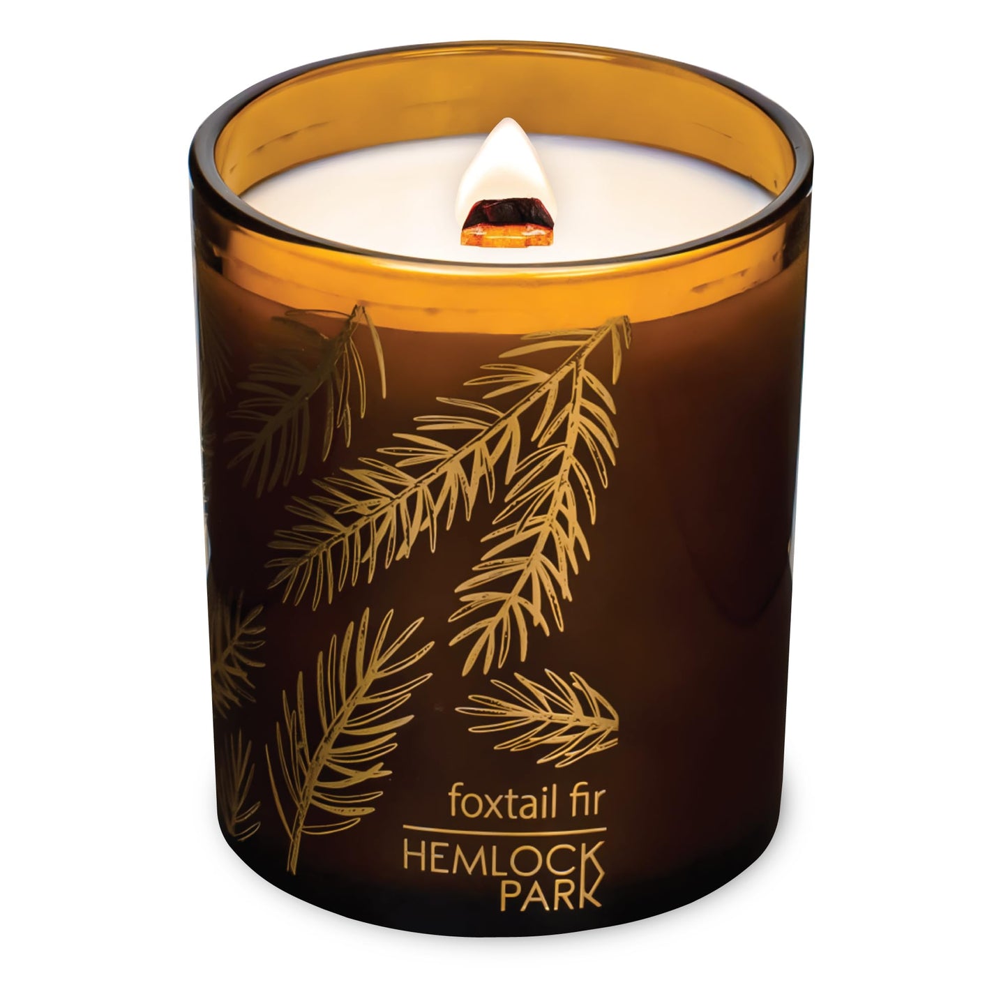 Hemlock Park Foxtail Fir Amber Gold Leaf Hand-Poured Scented Candle | Crackling Wood Wick, Botanical Fragrance & Coconut Wax | Up to 60 Hour Burn Time | 7.2 oz